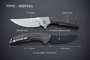 Petrified Fish PFP05 Deepsea ,3.66” K110 Blade,140g Carbon fiber Handle Flipper Liner lock Folding knife
