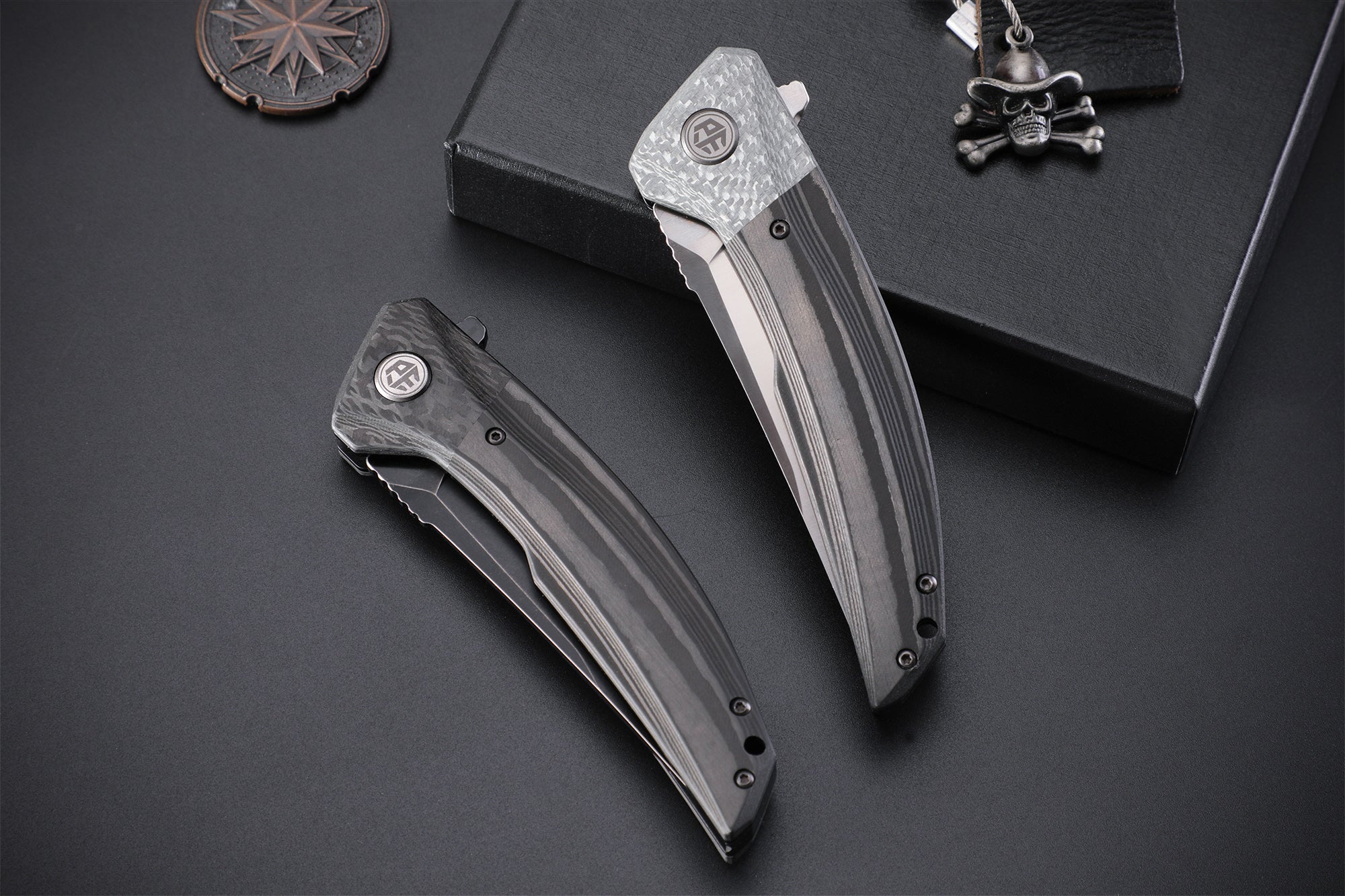 Petrified Fish PFP05 Deepsea ,3.66” K110 Blade,Carbon fiber/Micarta/Carbon fiber&G10 Handle Flipper Liner lock Folding knife