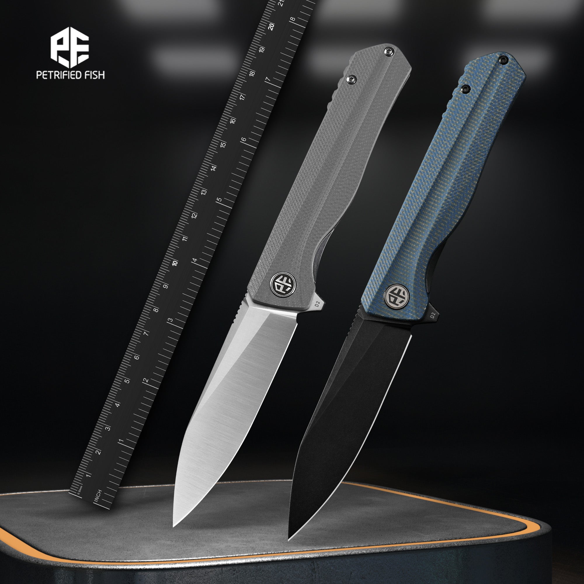 Petrified Fish PF818-Forward,3.54"D2 Steel Blade,G10/Micarta/G10+Carbon Fiber Handle, Flipper Liner lock Folding knife