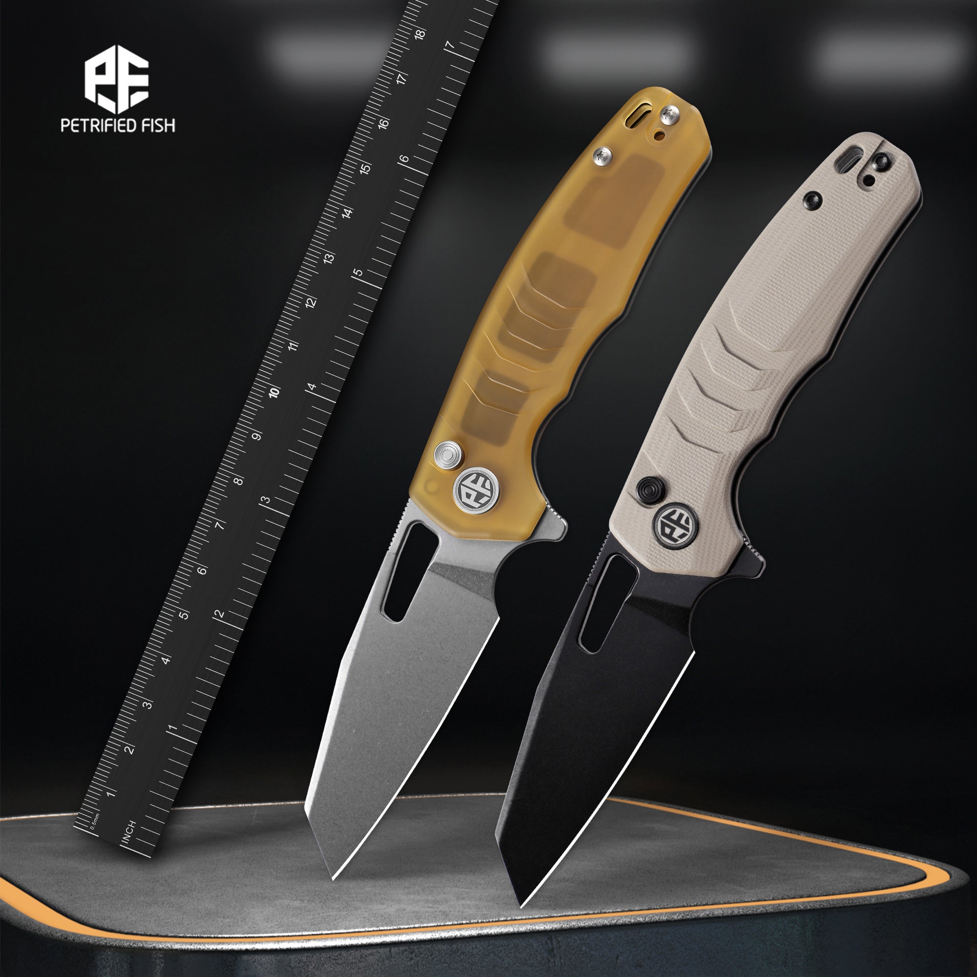 Petrified Fish PFE17 Trilobite,3.03" 14C28N Steel Blade,G10/ULTEM/Carbon Fiber Handle,Flipper Button Lock Folding Knife