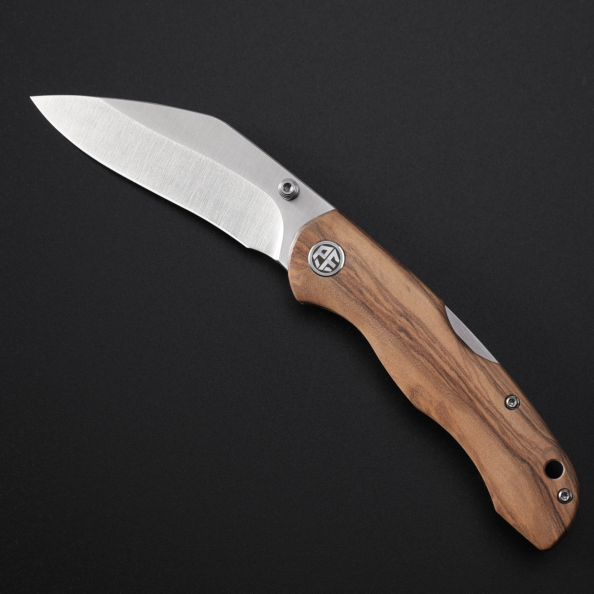 Petrified Fish PFE12 Skalor,3.39" 154CM Blade,120g Wood Handle,Thumb Stud Back Lock Folding Knife