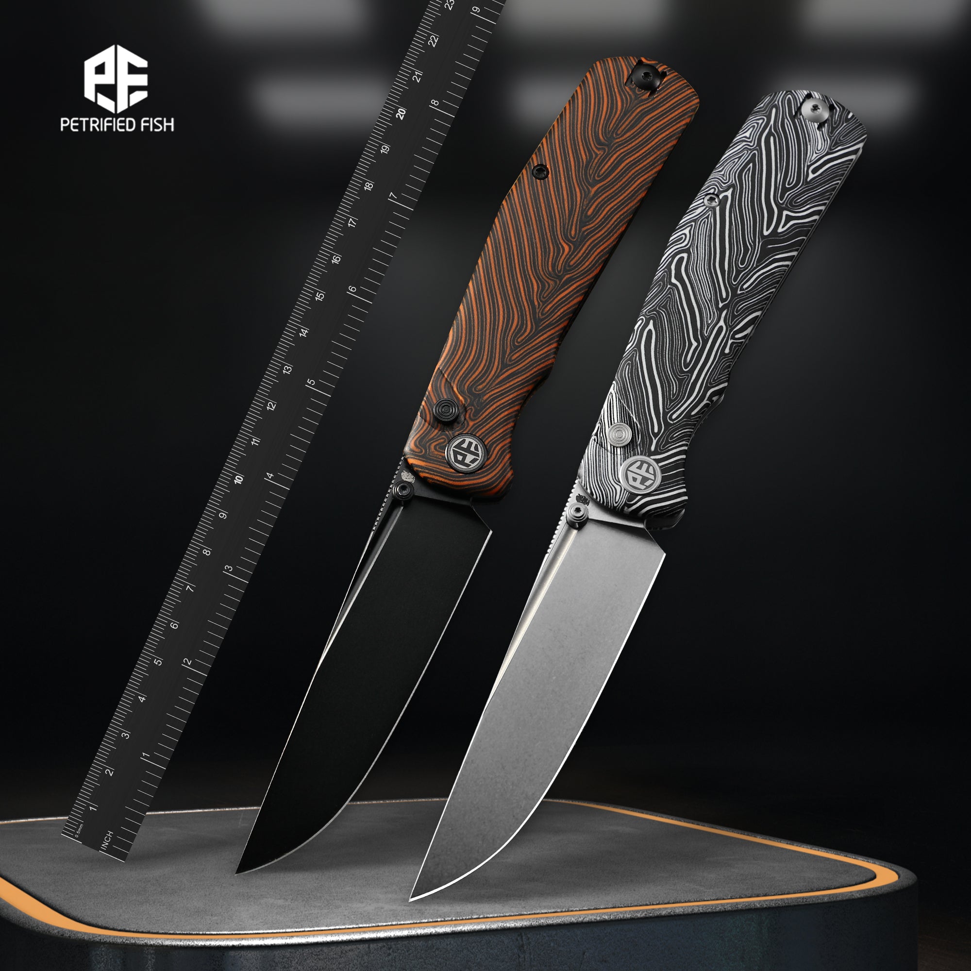 Petrified Fish PFP14 - Lis, 3.90" 10Cr15CoMov Steel Blade, G10 Handle, Button Lock Folding knife