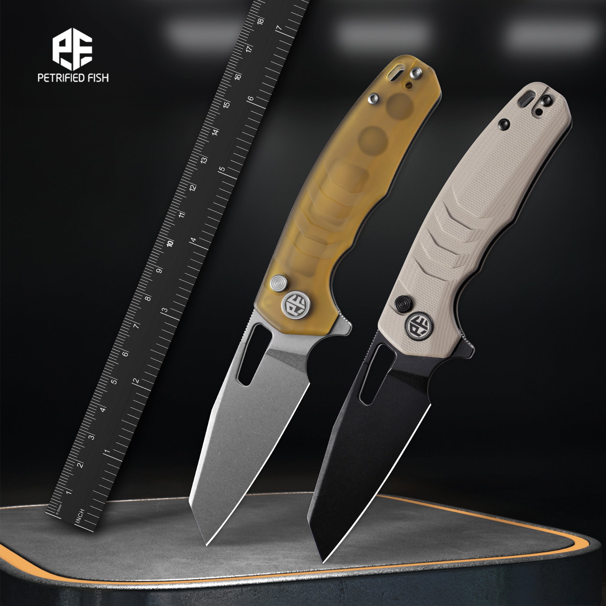 Petrified Fish PFE17-Trilobite , 3.03" 14C28N Steel Blade, G10/ULTEM Handle, Flipper Button lock Folding knife