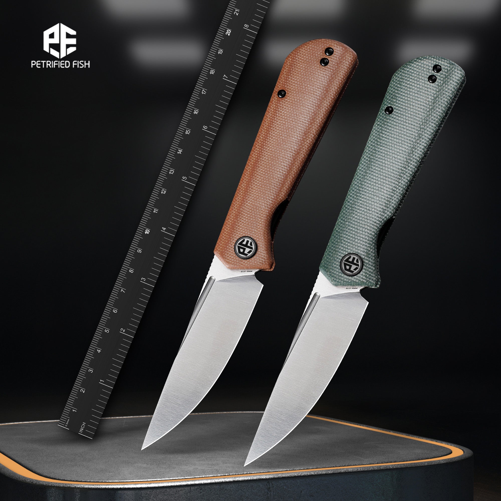 Petrified Fish PFP07 Viking  ,3.62" K110/Damascus Blade, G10/Micarta/Wood Handle Front Flipper Liner lock Folding knife