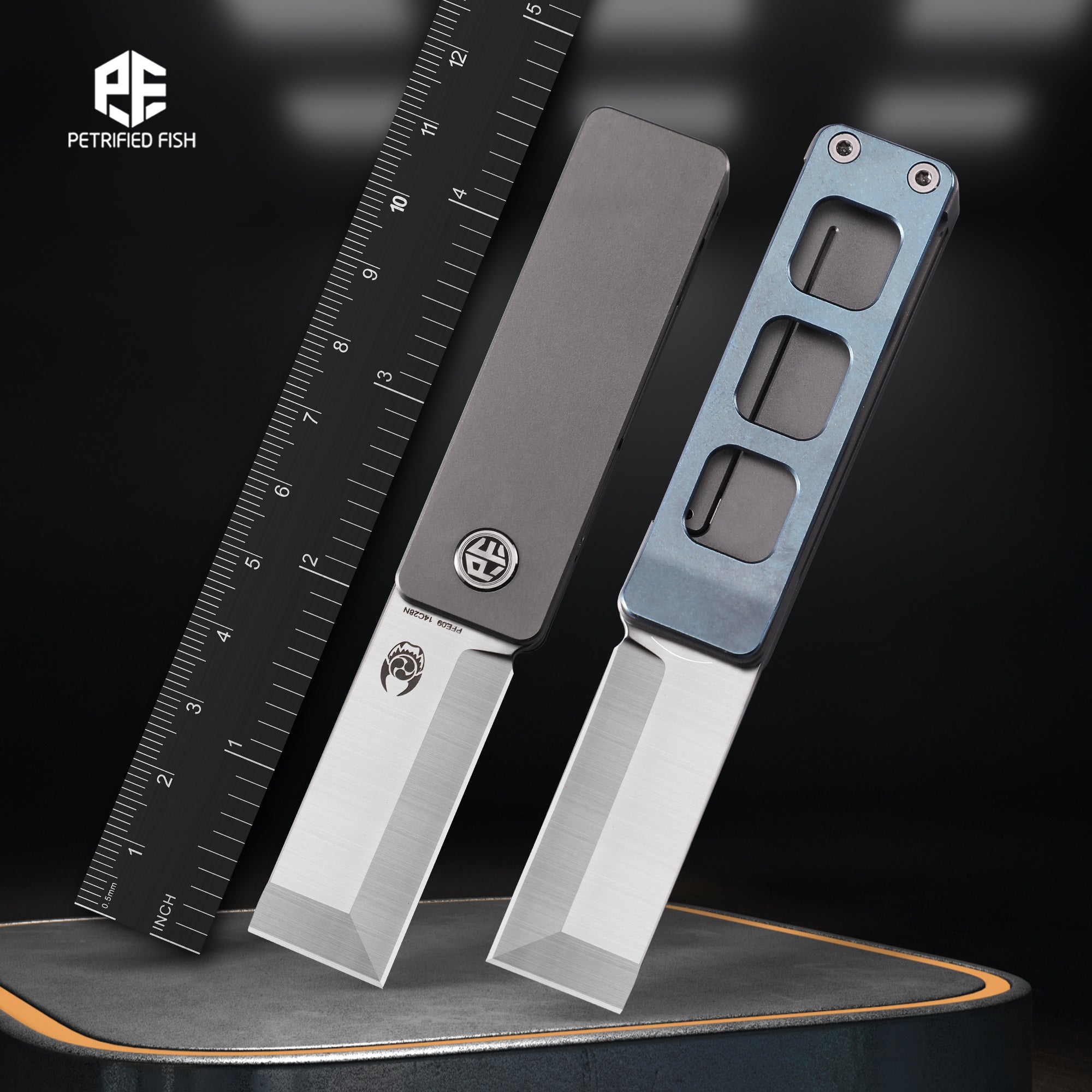 Petrified Fish PFE09 Cash,1.81" 14C28N Blade,48g Titanium Handle Front Flipper Frame Lock Folding Knife