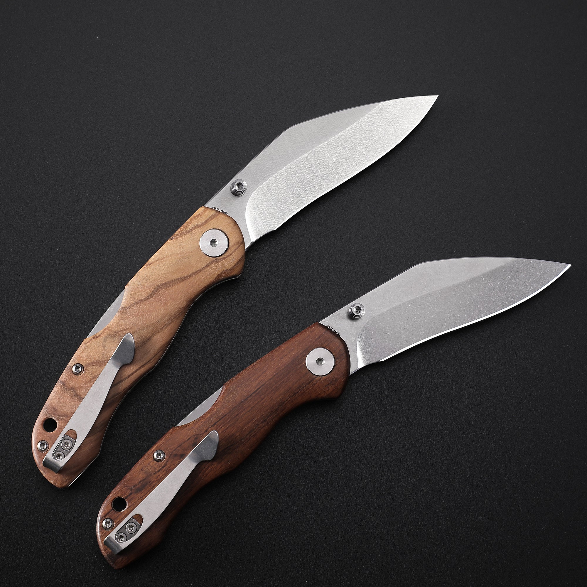 Petrified Fish PFE12 Skalor,3.39" 154CM Blade,120g Wood Handle,Thumb Stud Back Lock Folding Knife