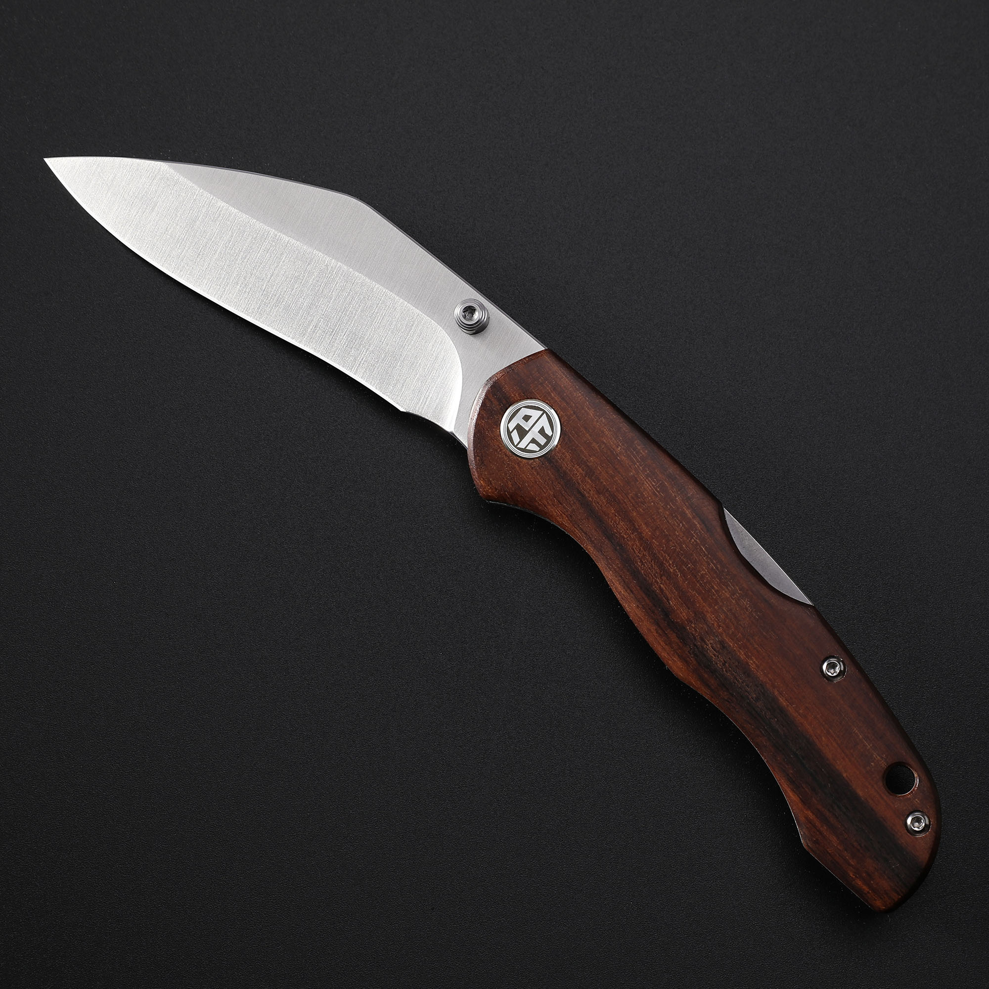 Petrified Fish PFE12 Skalor,3.39" 154CM Blade,120g Wood Handle,Thumb Stud Back Lock Folding Knife