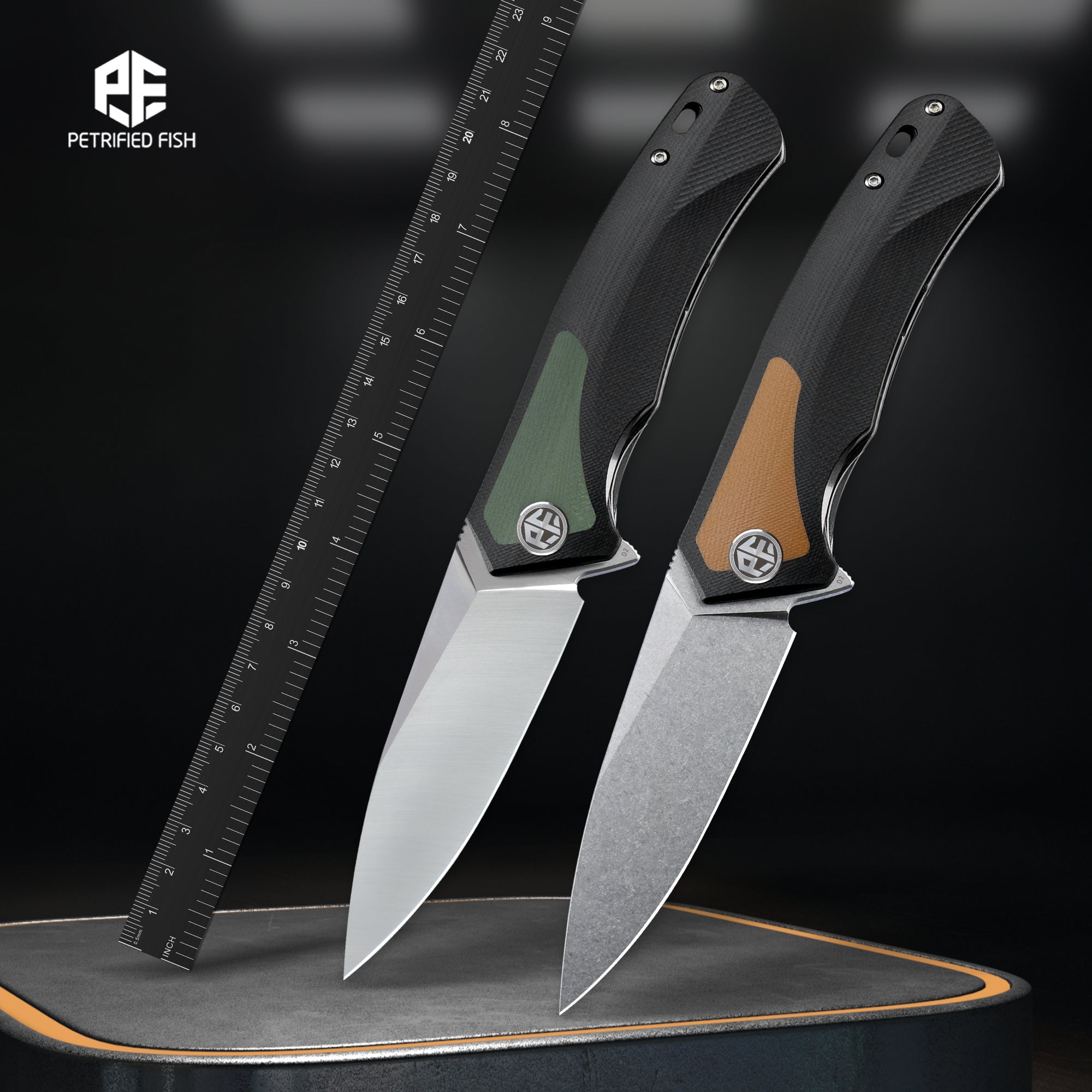 Petrified Fish PF838 Pub,3.74"D2 Steel Blade,G10/Micarta/G10+Carbon Fiber Handle, Flipper Liner lock Folding knife