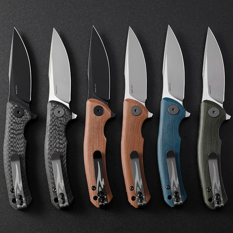Petrified Fish PF949X Warrior,2.87" K110 Blade,Micarta/Carbon fiber Handle,Flipper Liner Lock Folding Knife