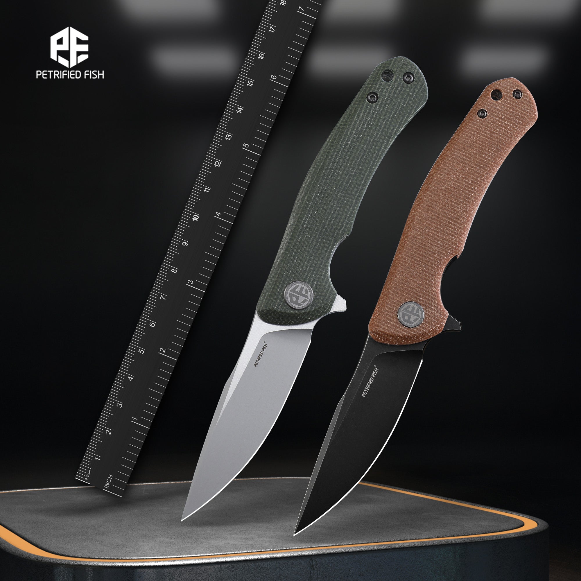 Petrified Fish PF949X Warrior,2.87" K110 Blade,Micarta/Carbon fiber Handle,Flipper Liner Lock Folding Knife