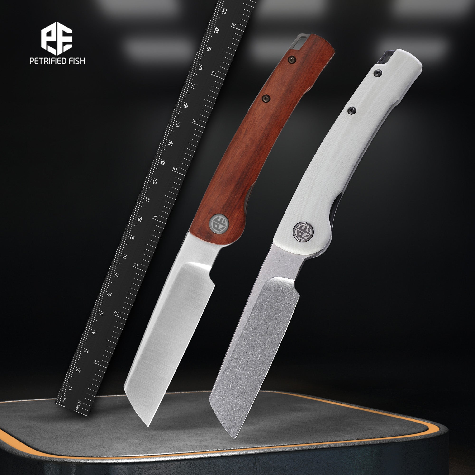 Petrified Fish PFE04 Scholar,3.7" 154CM Satin/Stonewashed Blade,Front Flipper Liner Lock Folding Knife