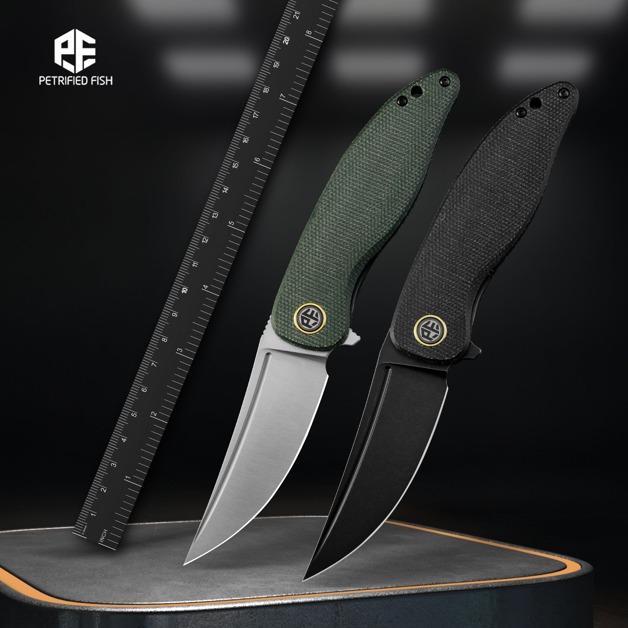 Petrified Fish PFP06 Simum,3.50” K110 Blade,Micarta Handle Flipper Liner Lock Folding Knife