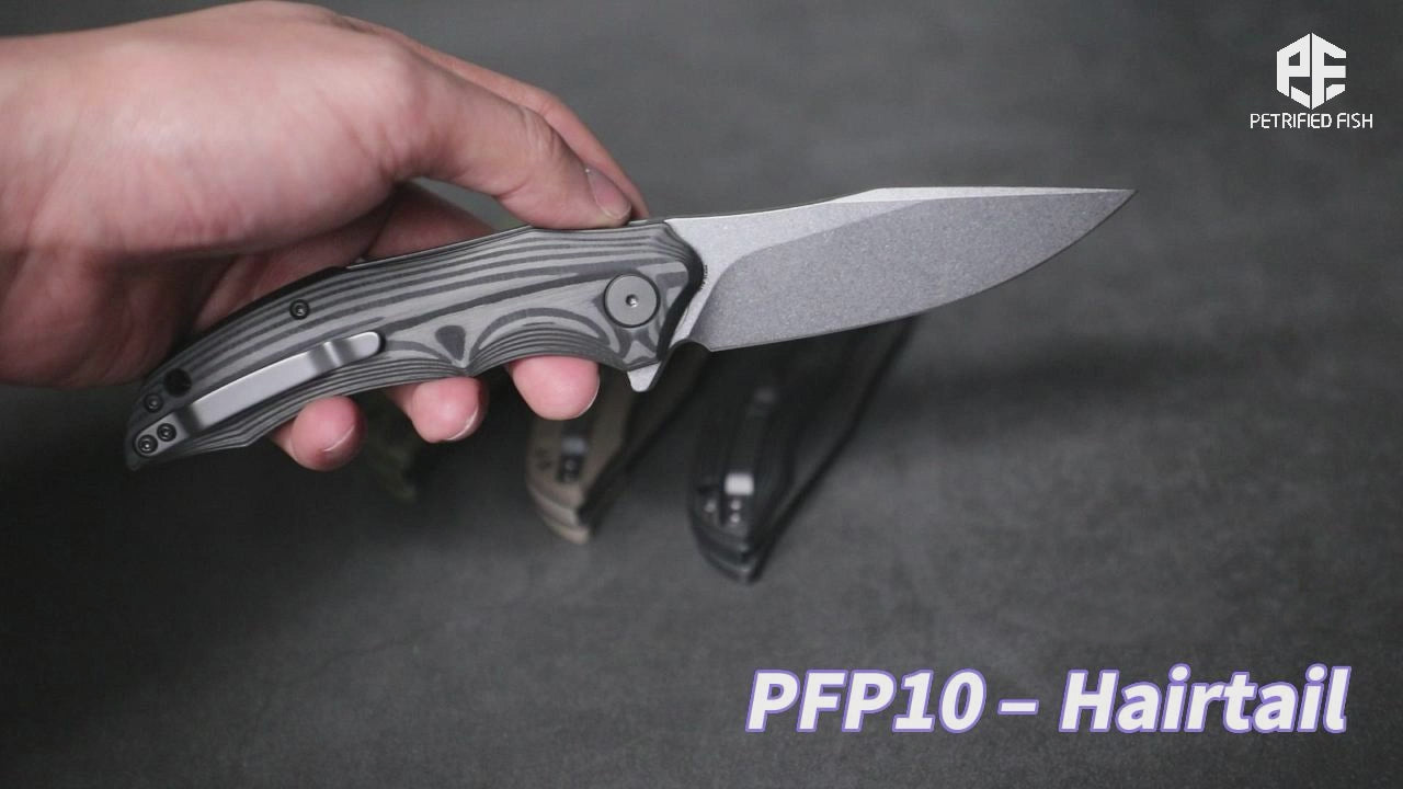 Petrified Fish PFP10 Hairtail ,3.54" K110 Steel Blade, 149g Micarta/Carbon Fiber Handle, Flipper Liner lock  Folding knife