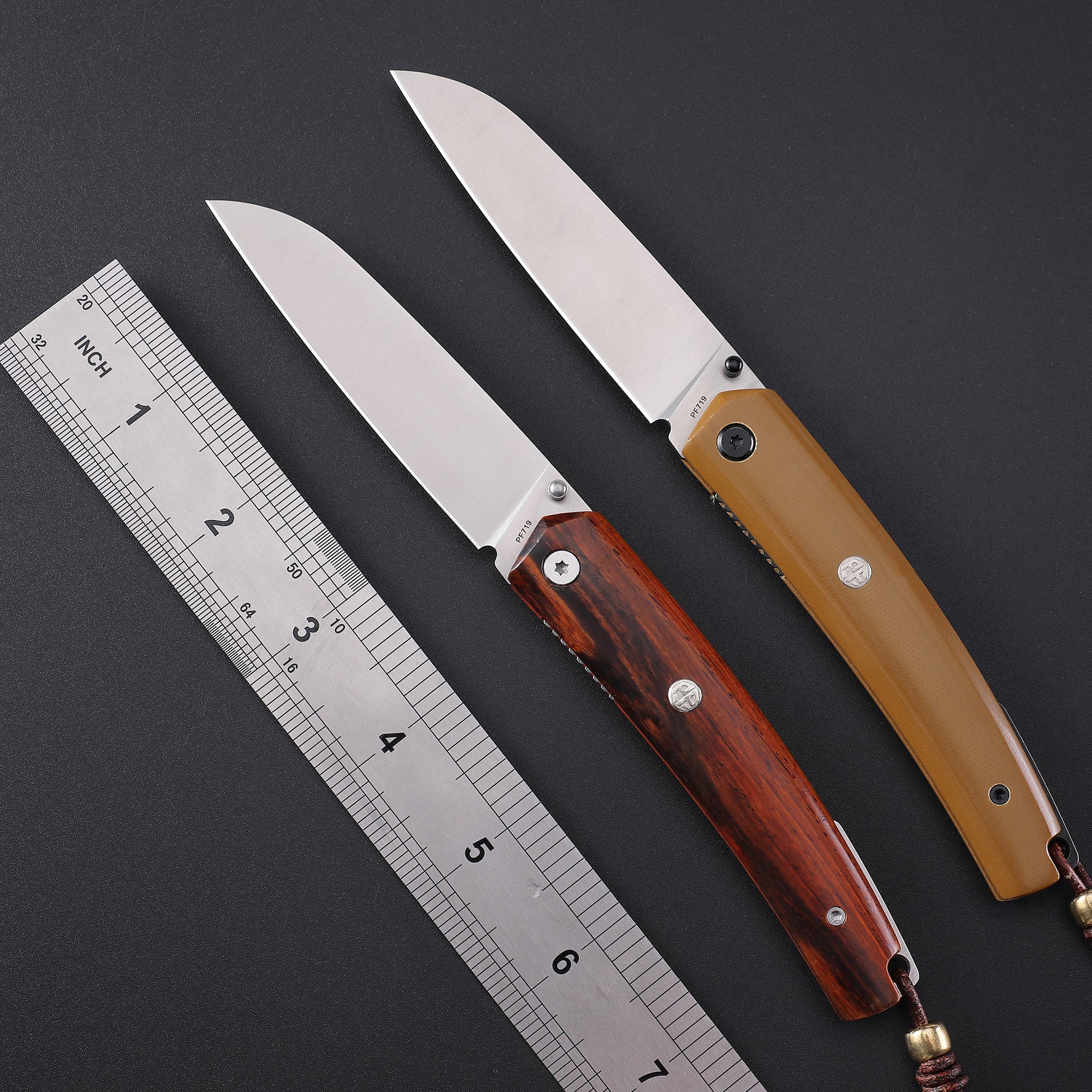 PF719 Thumb stud knife(87mm 12C27)Wood/G10 Handle