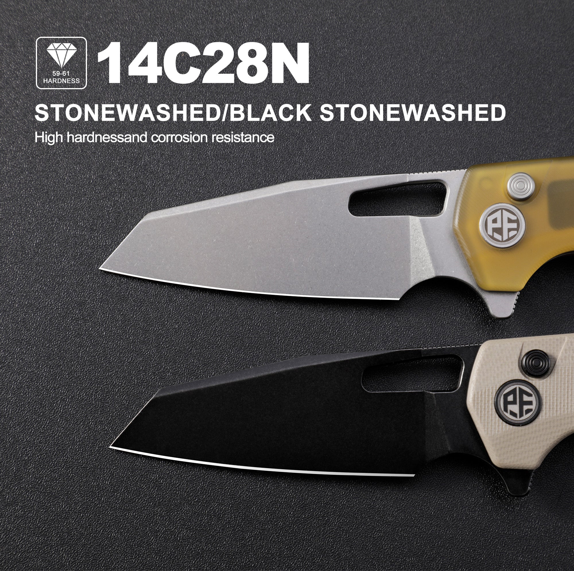 Petrified Fish PFE17-Trilobite , 3.03" 14C28N Steel Blade, G10/ULTEM Handle, Flipper Button lock Folding knife