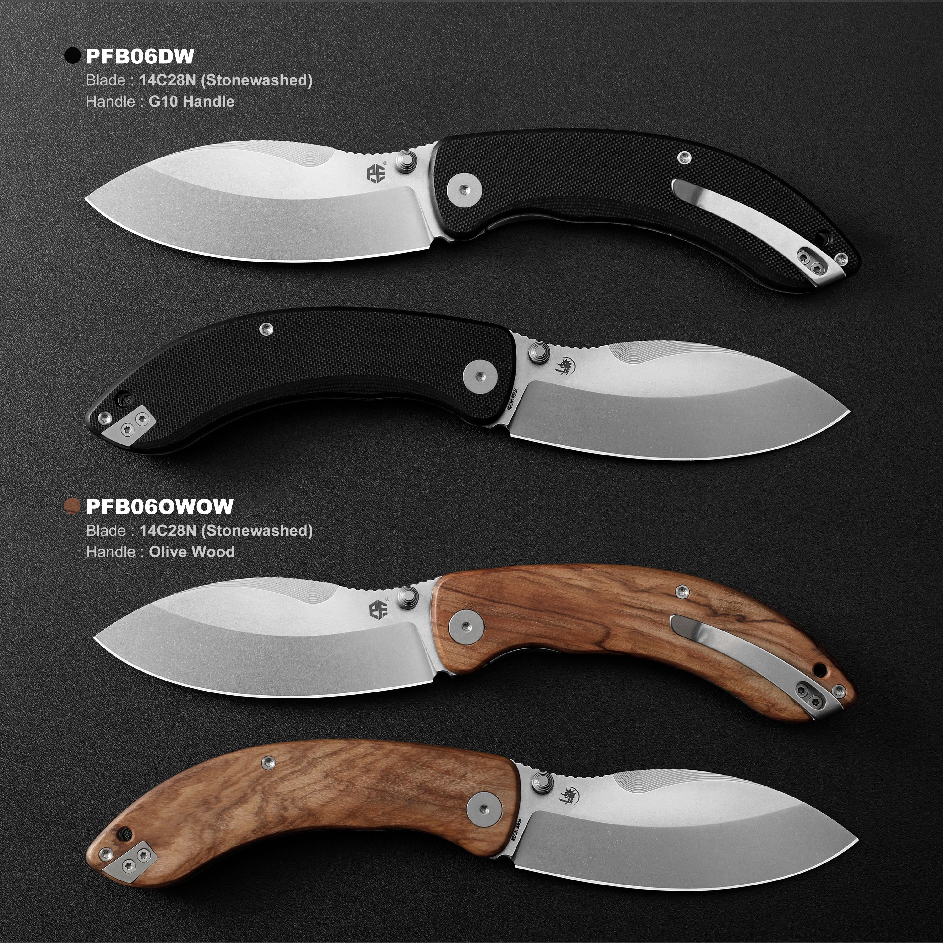 Petrified Fish PFB06 - Zonda, 3.74" 14C28N Steel Blade, G10/Wood Handle, Liner Lock Folding knife