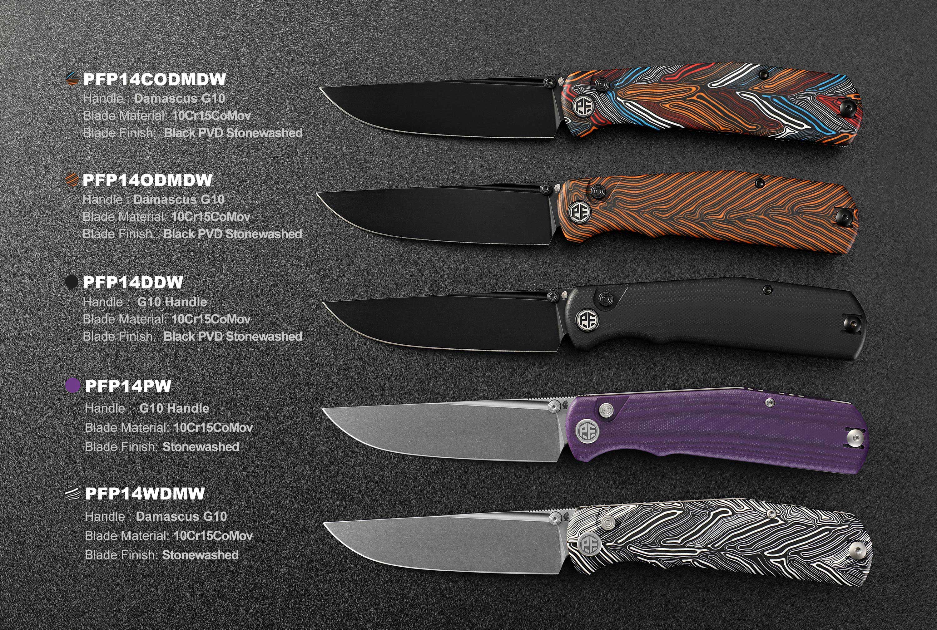Petrified Fish PFP14 - Lis, 3.90" 10Cr15CoMov Steel Blade, G10 Handle, Button Lock Folding knife