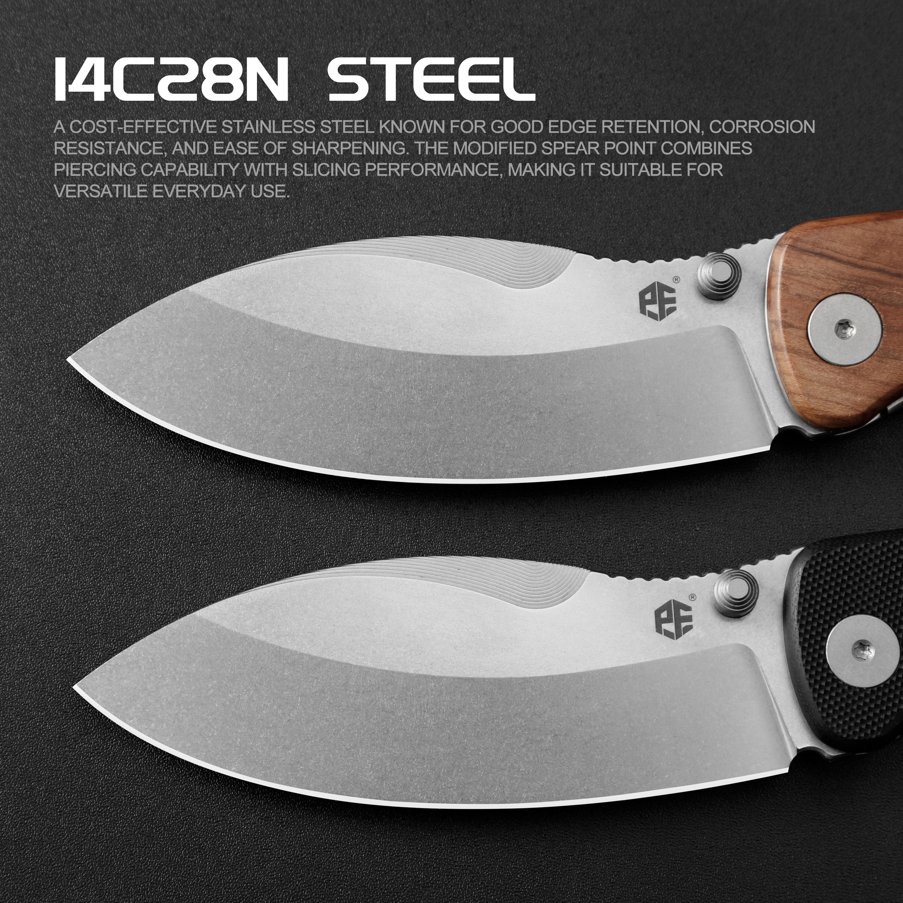 Petrified Fish PFB06 - Zonda, 3.74" 14C28N Steel Blade, G10/Wood Handle, Liner Lock Folding knife