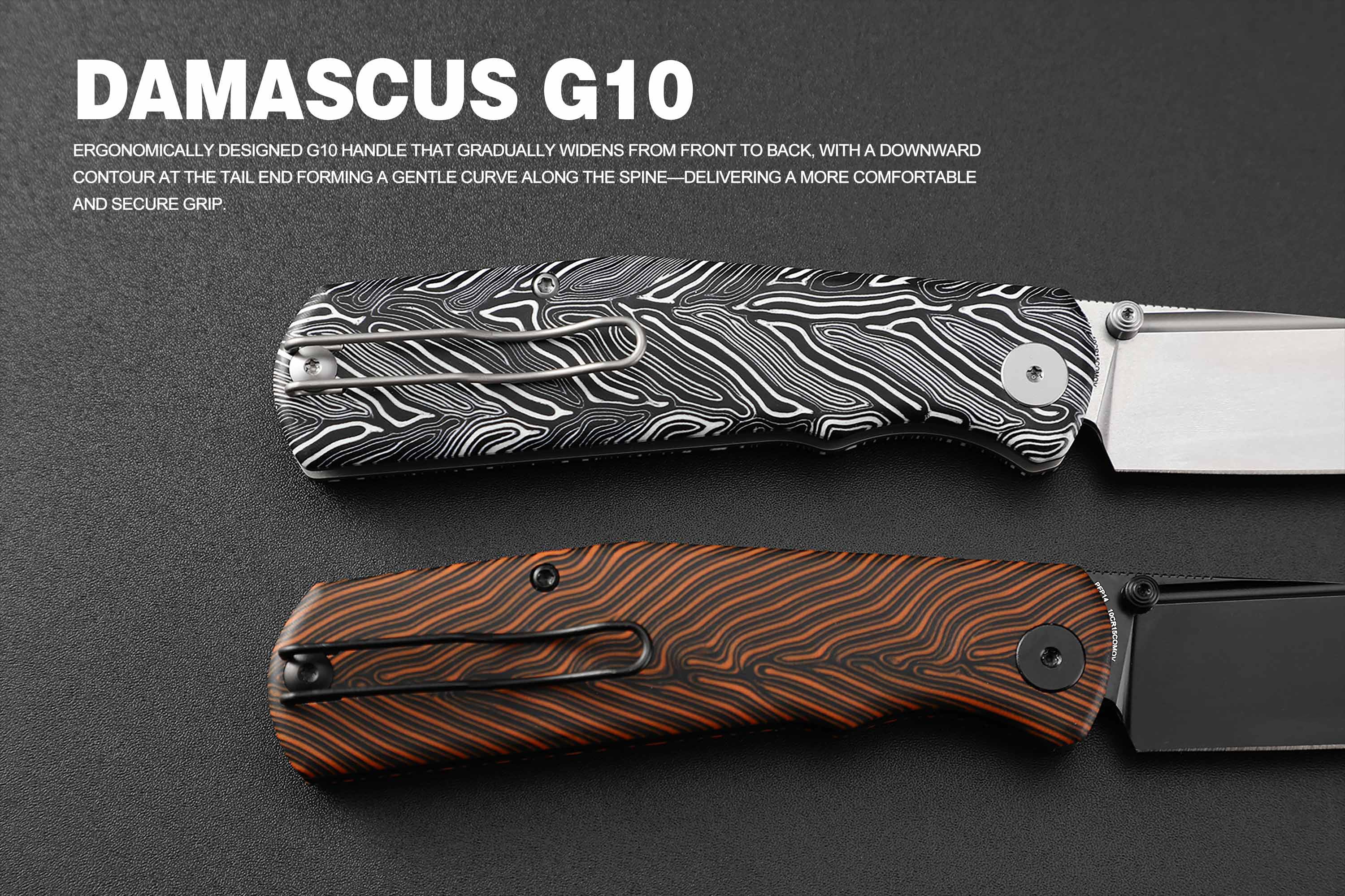Petrified Fish PFP14 - Lis, 3.90" 10Cr15CoMov Steel Blade, G10 Handle, Button Lock Folding knife