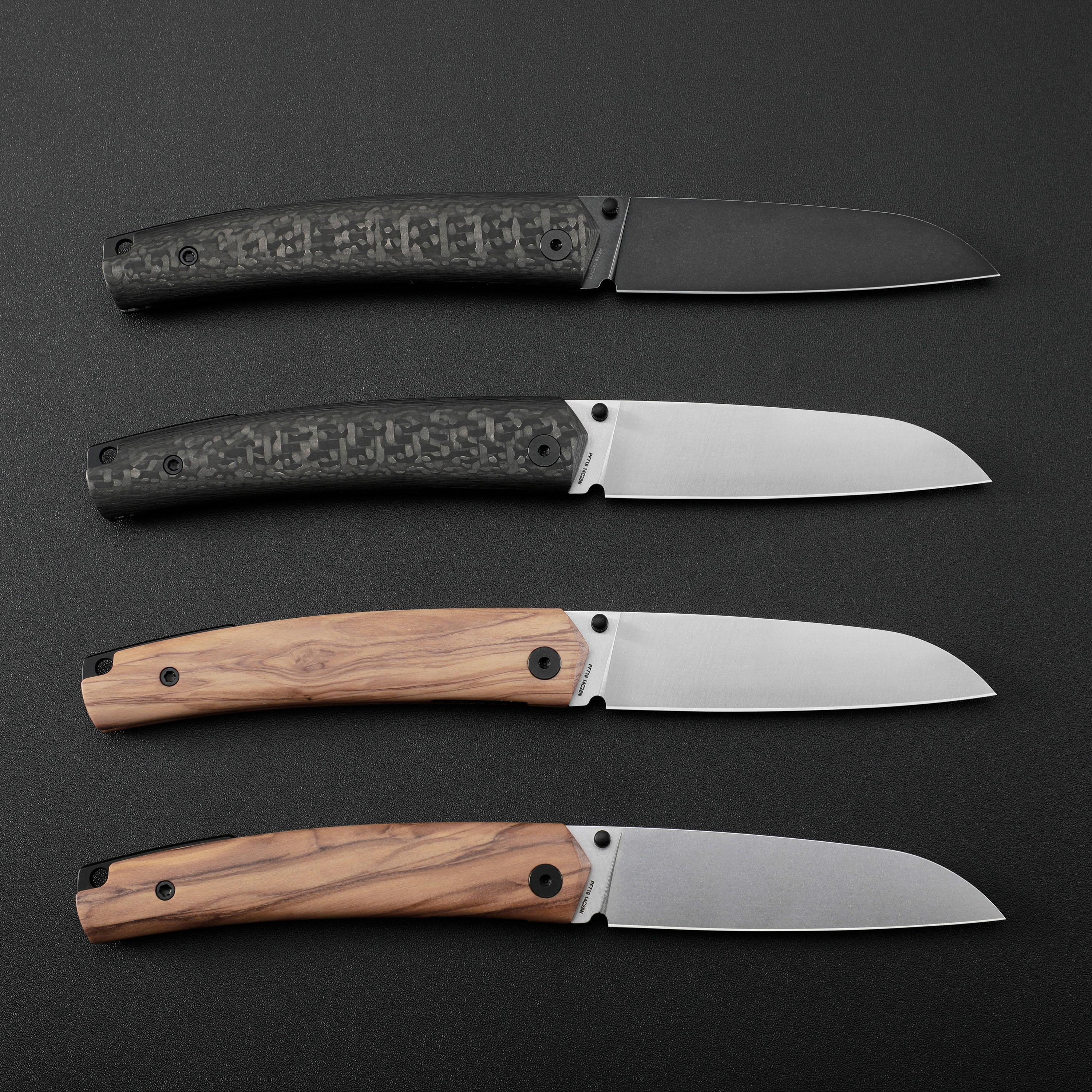 Petrified Fish PF719 V2-Patte,3.43"14C28N Steel Blade,Olive Wood/Carbon Fiber Handle,Thumb Stud Liner Lock Folding knife