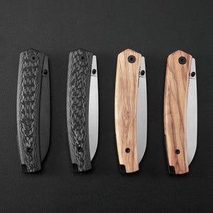 Petrified Fish PF719 V2-Patte,3.43"14C28N Steel Blade,Olive Wood/Carbon Fiber Handle,Thumb Stud Liner Lock Folding knife
