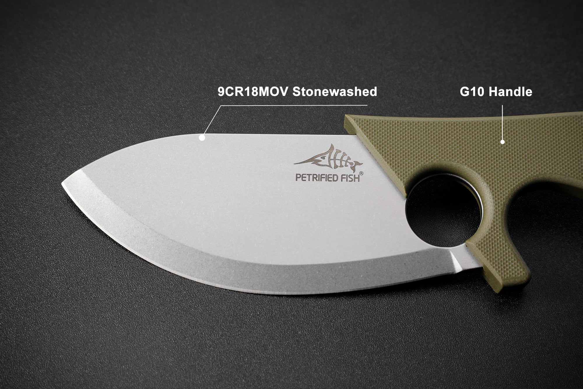 Petrified Fish PFH01 EEL , 3.46" 9CR18MOV Steel Blade, G10 Handle, Multifunctional Fixed Blade knife
