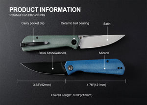 Petrified Fish PFP07 Viking  ,3.62" K110 Satin Blade, 123g G10 Handle Front Flipper Liner lock Folding knife