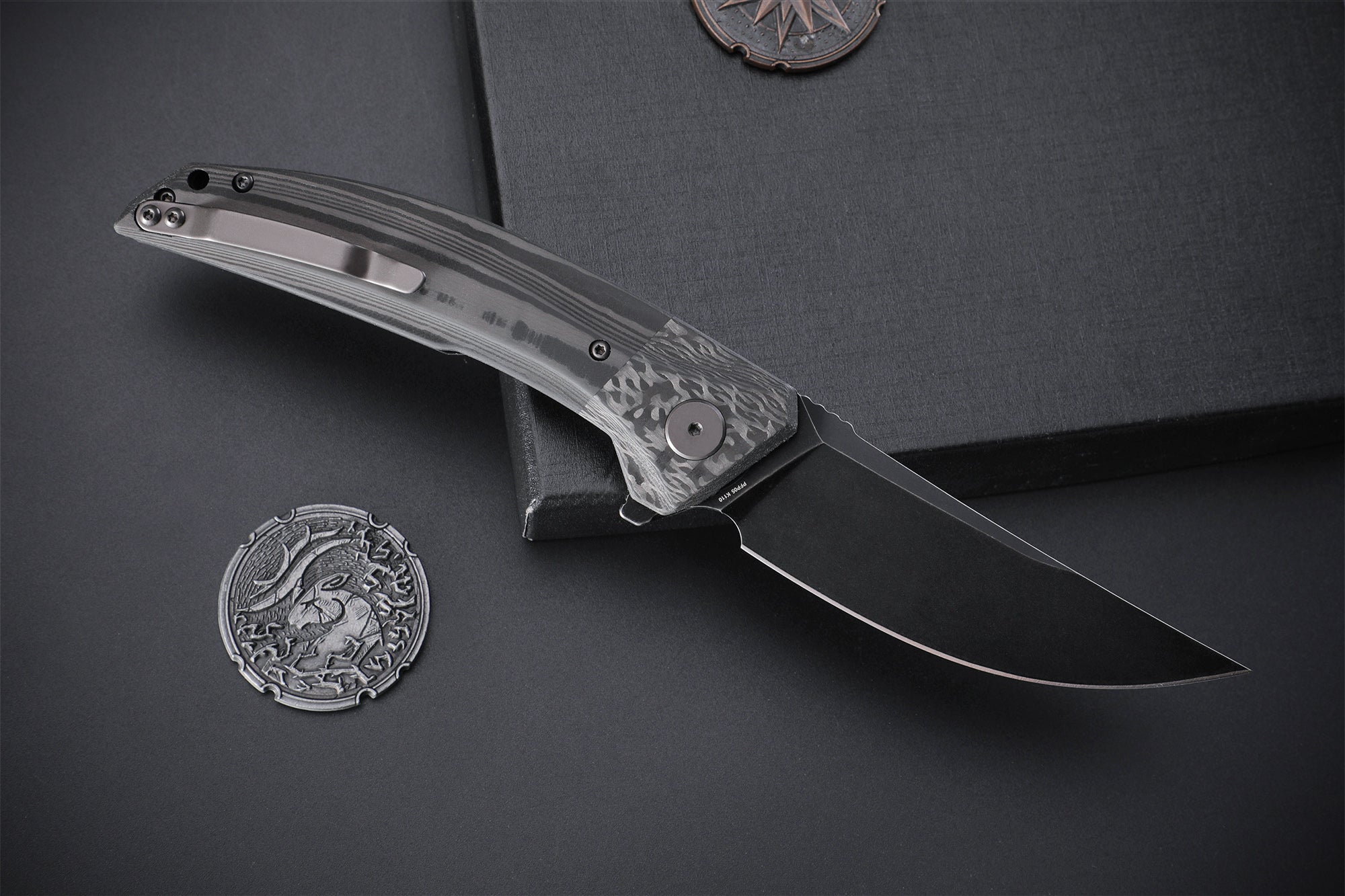 Petrified Fish PFP05 Deepsea ,3.66” K110 Blade,Carbon fiber/Micarta/Carbon fiber&G10 Handle Flipper Liner lock Folding knife