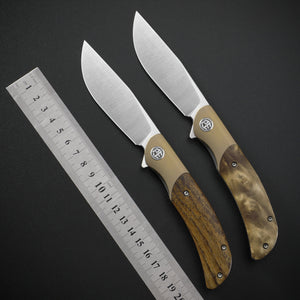 Petrified Fish PFP09 Hourglass ,3.54" K110 Satin Blade, 110g Wood Handle Flipper Liner lock Folding knife