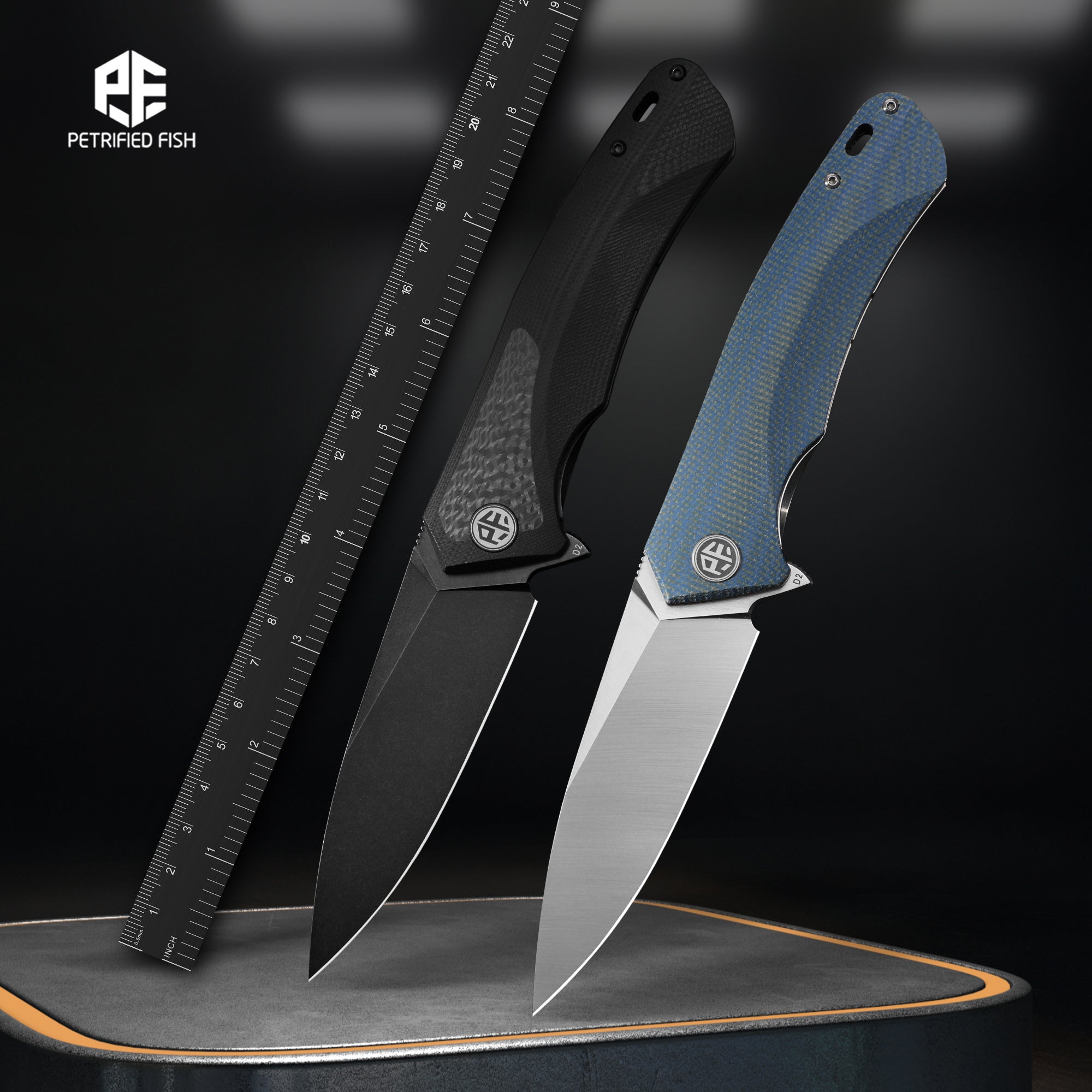 Petrified Fish PF838 Pub,3.74"D2 Steel Blade,G10/Micarta/G10+Carbon Fiber Handle, Flipper Liner lock Folding knife