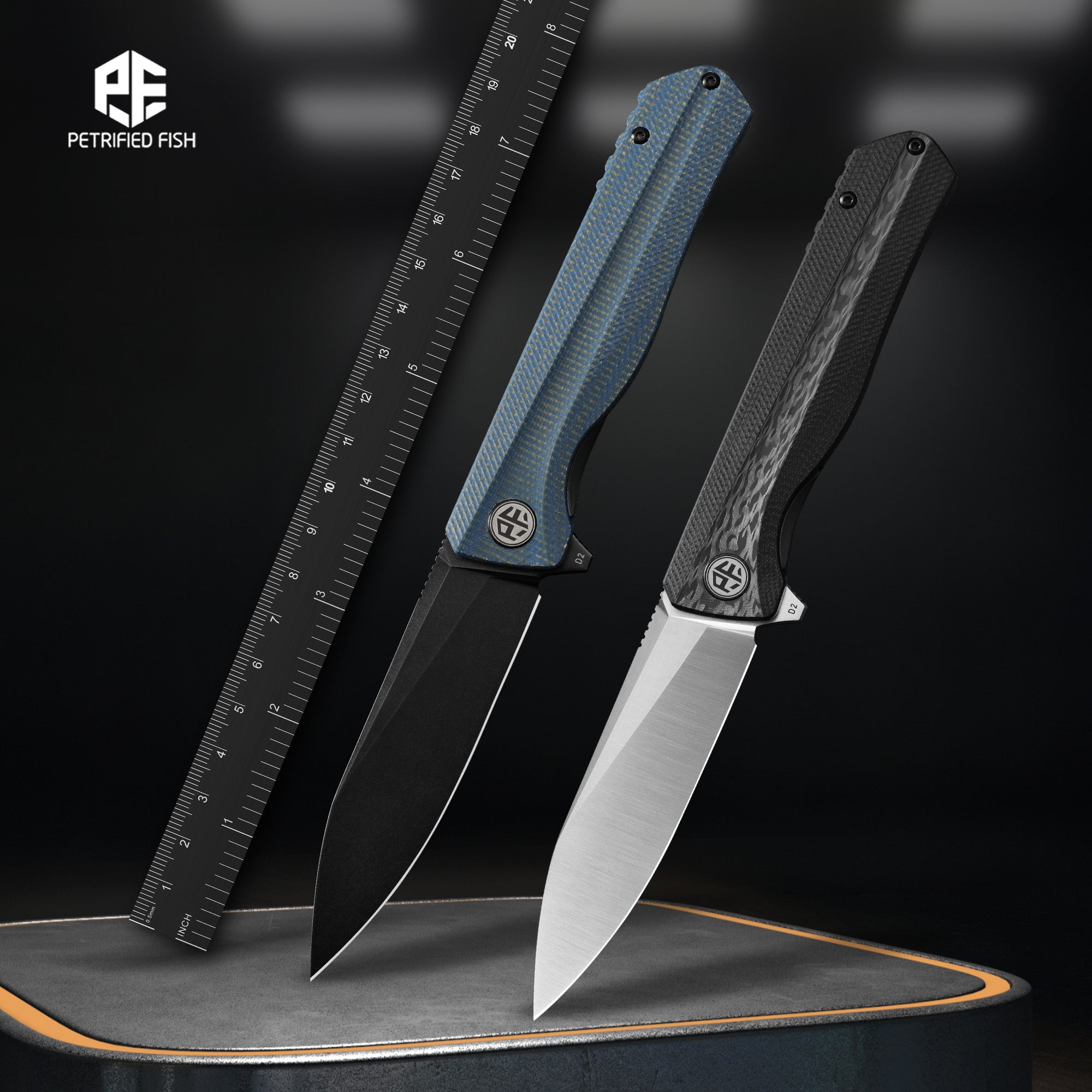 Petrified Fish PF818-Forward,3.54"D2 Steel Blade,G10/Micarta/G10+Carbon Fiber Handle, Flipper Liner lock Folding knife
