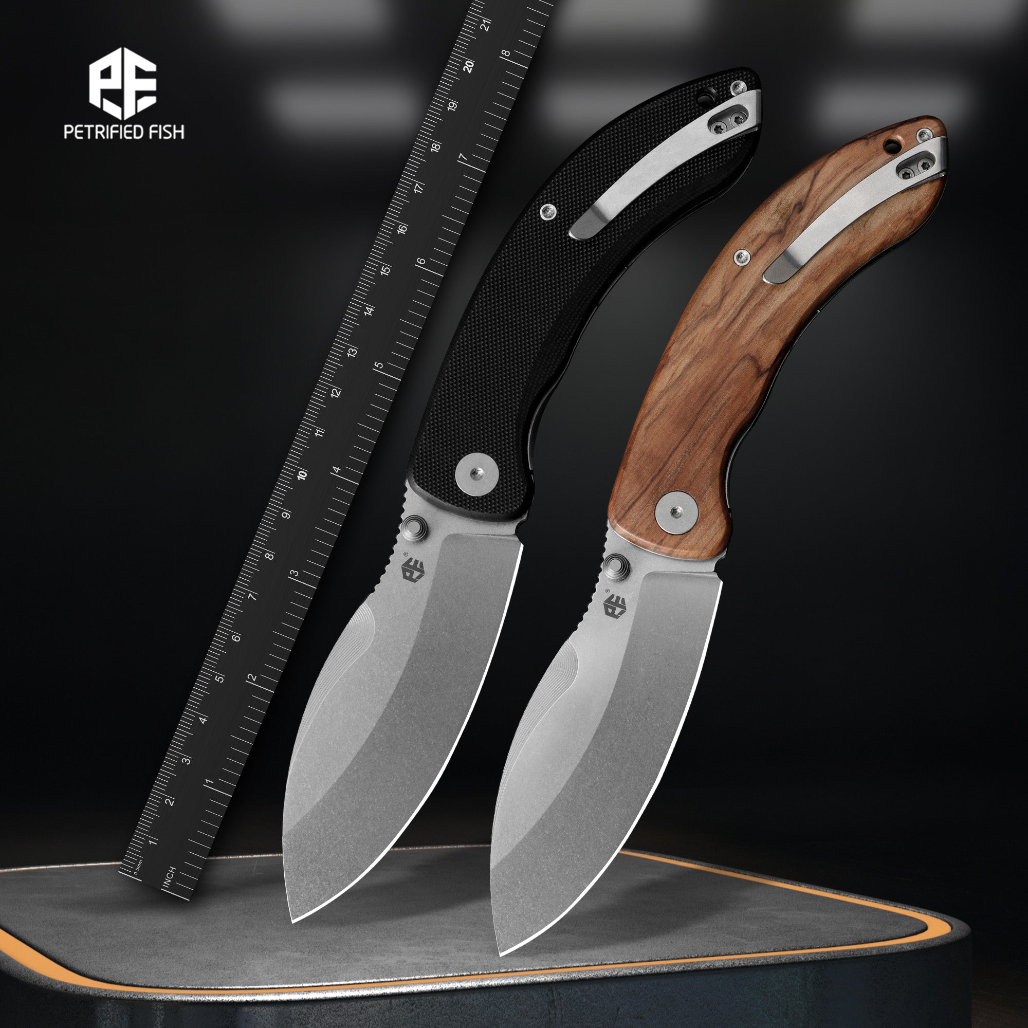 Petrified Fish PFB06 - Zonda, 3.74" 14C28N Steel Blade, G10/Wood Handle, Liner Lock Folding knife