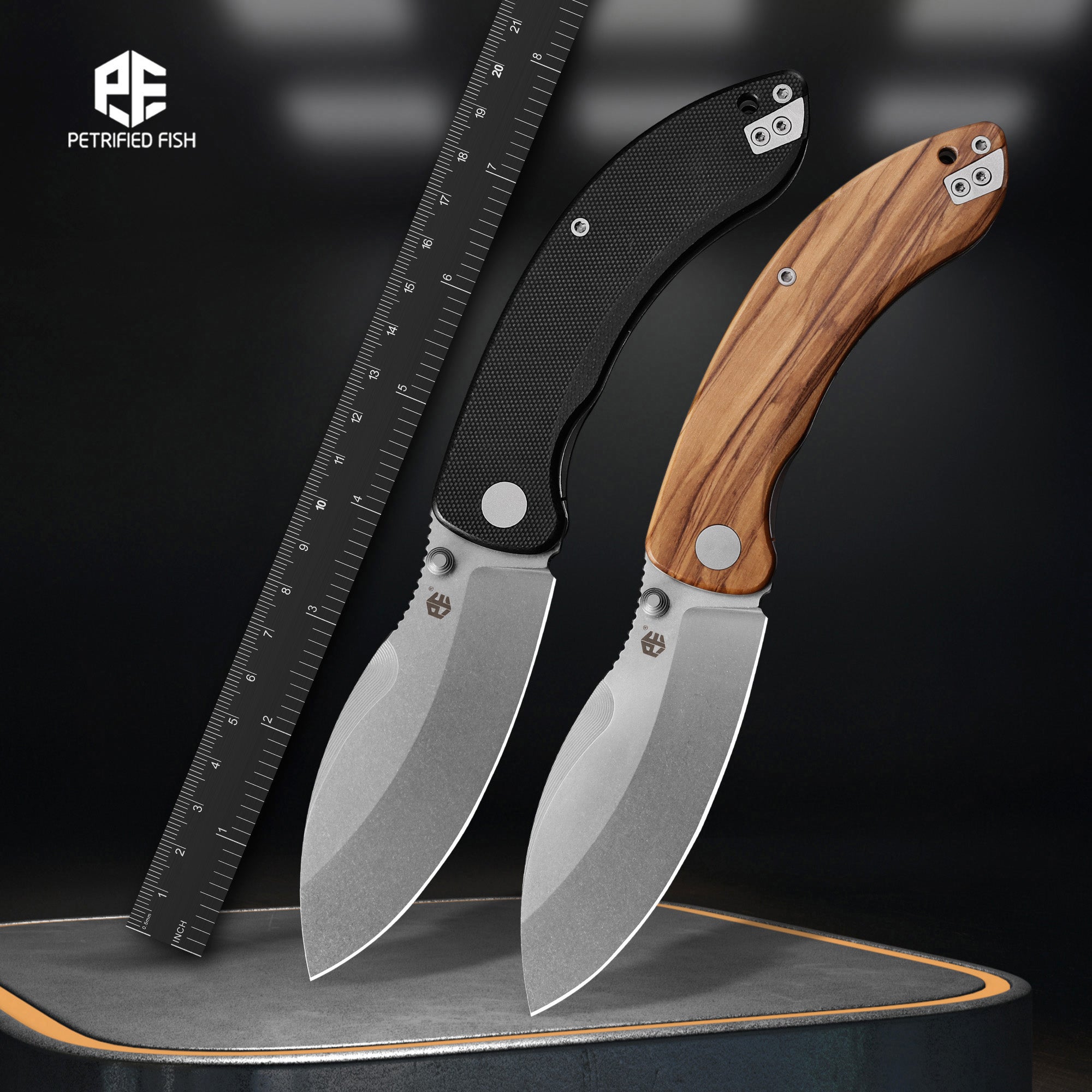 Petrified Fish PFB06 - Zonda, 3.74" 14C28N Steel Blade, G10/Wood Handle, Liner Lock Folding knife