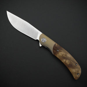 Petrified Fish PFP09 Hourglass ,3.54" K110 Satin Blade, 110g Wood Handle Flipper Liner lock Folding knife