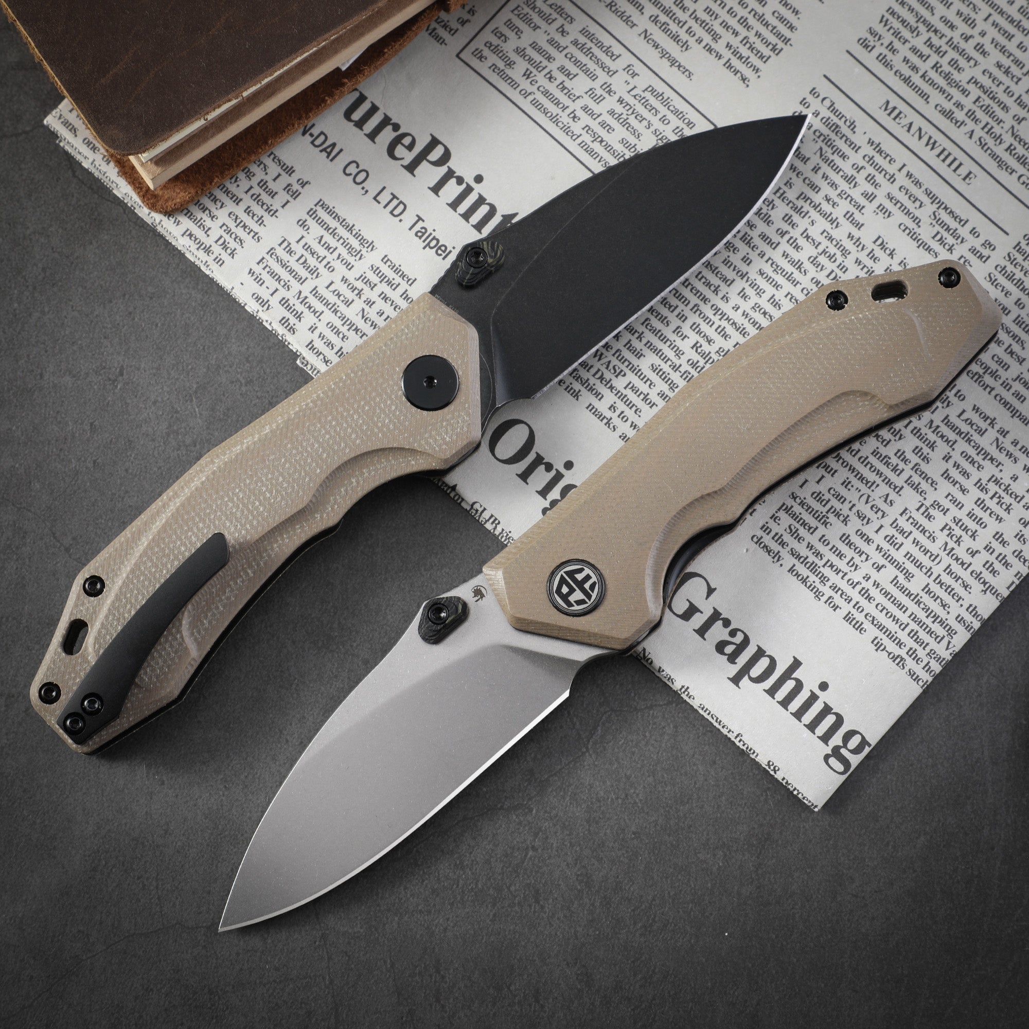 Petrified Fish PFP04 Havrog ,3.15" K110 Stonewashed Blade, 127g Micarta Handle Thumb Stud Liner lock Folding knife