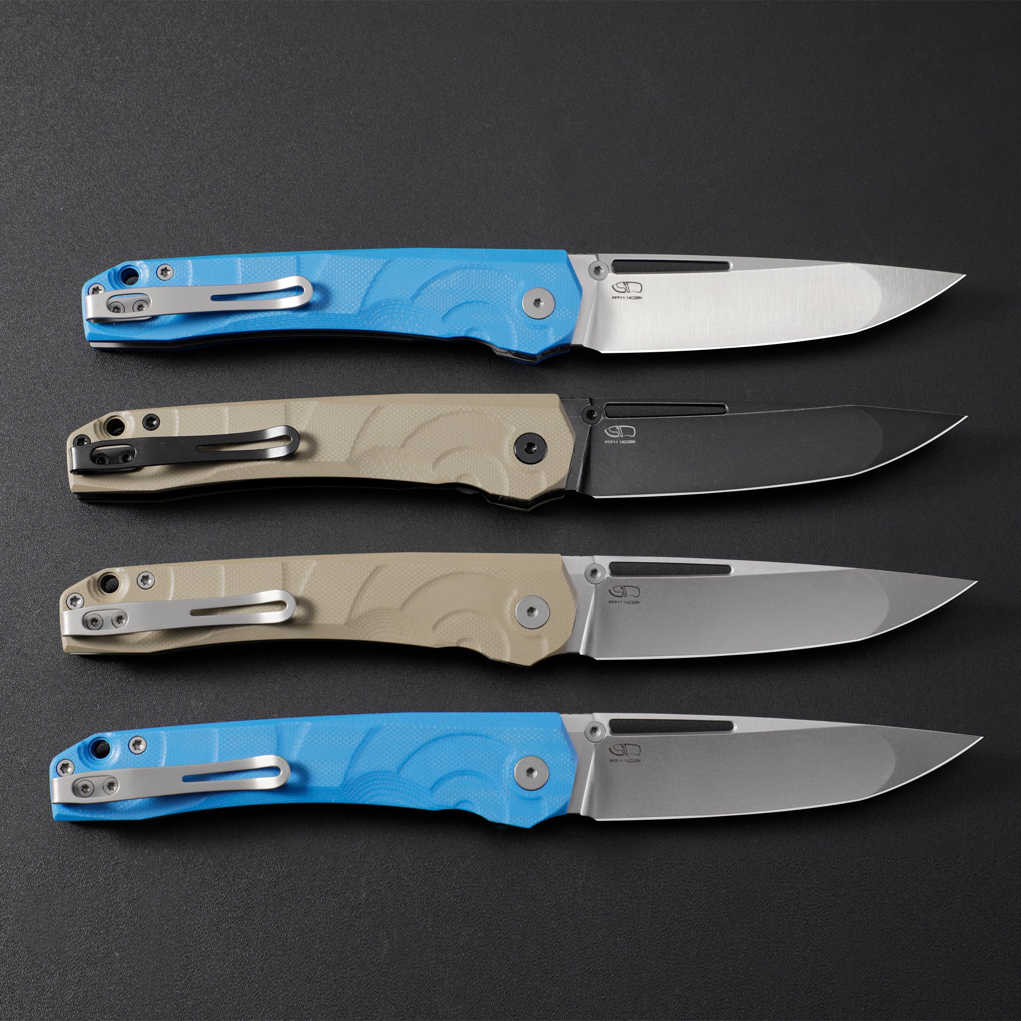 Petrified Fish PFP11- Ripple , 3.78" 14C28N Steel Hollow Blade, G10 Handle, Front Flipper Liner lock Folding knife
