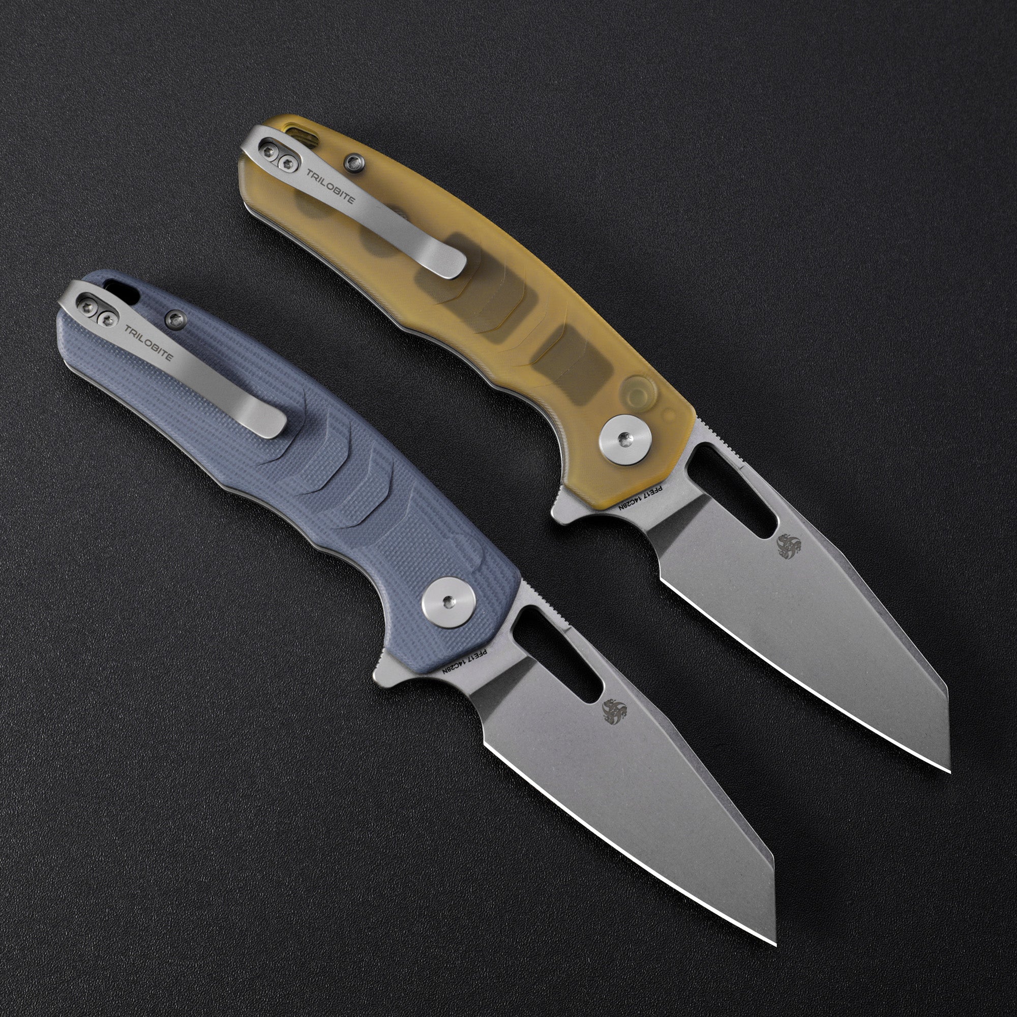 Petrified Fish PFE17-Trilobite , 3.03" 14C28N Steel Blade, G10/ULTEM Handle, Flipper Button lock Folding knife