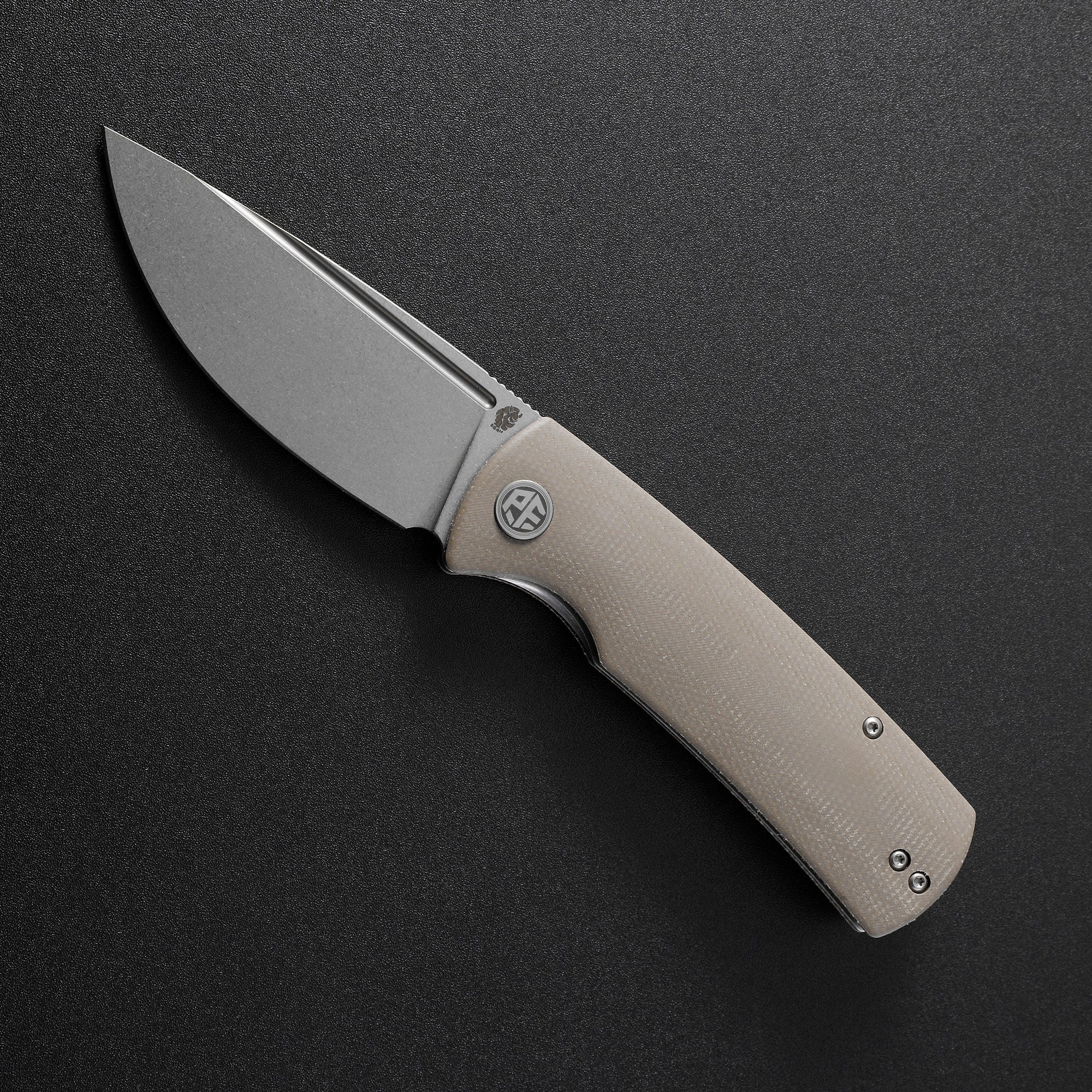 Petrified Fish PFP01 Beluga ,3.62" K110 Black Sand blasting Blade,159g/142g  G10/Micarta Handle Front Flipper Liner lock Folding knife