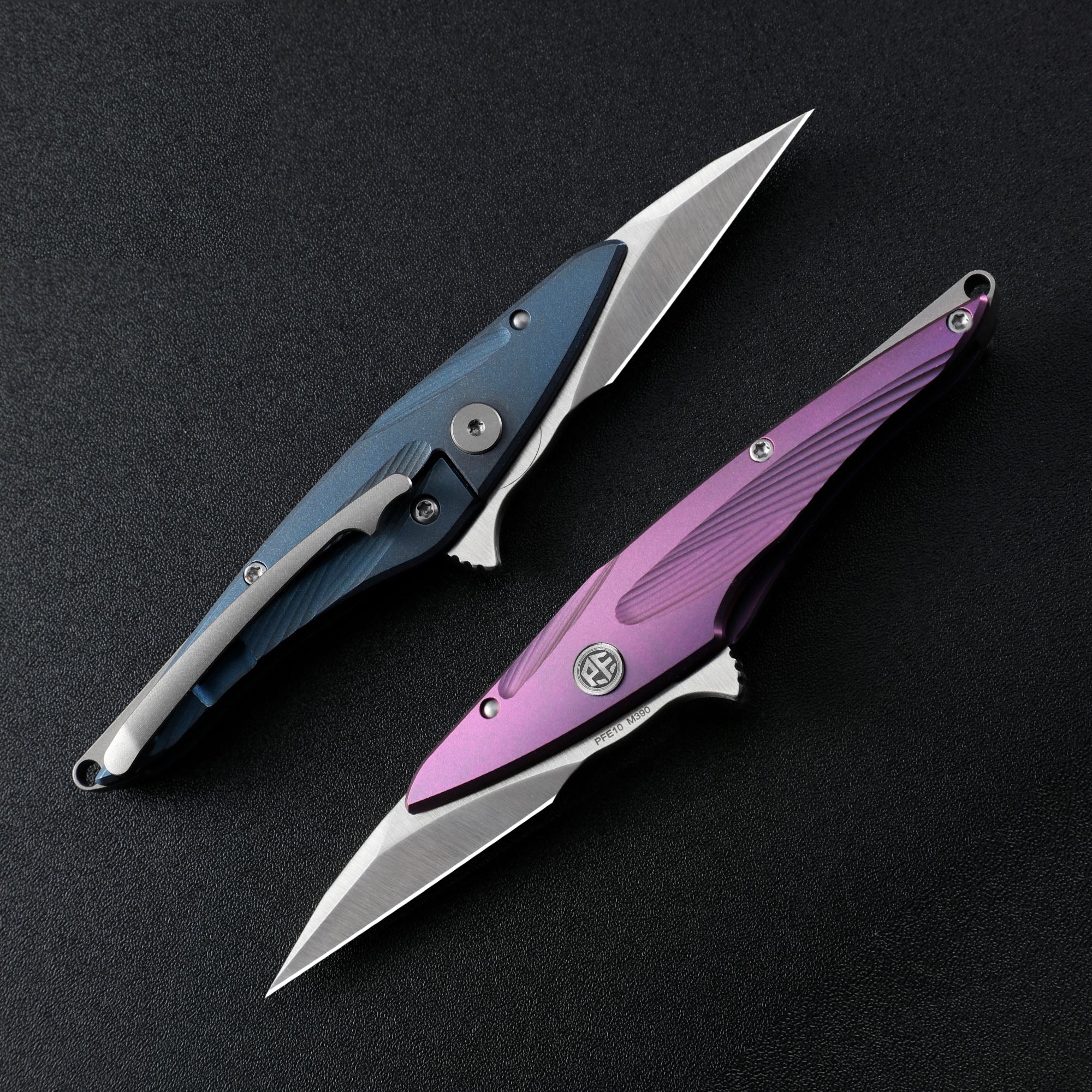 Petrified Fish PFE10 Hummingbird,1.06" M390 Satin/Black Stonewashed Blade, 30g Titanium Handle Frame lock Folding knife
