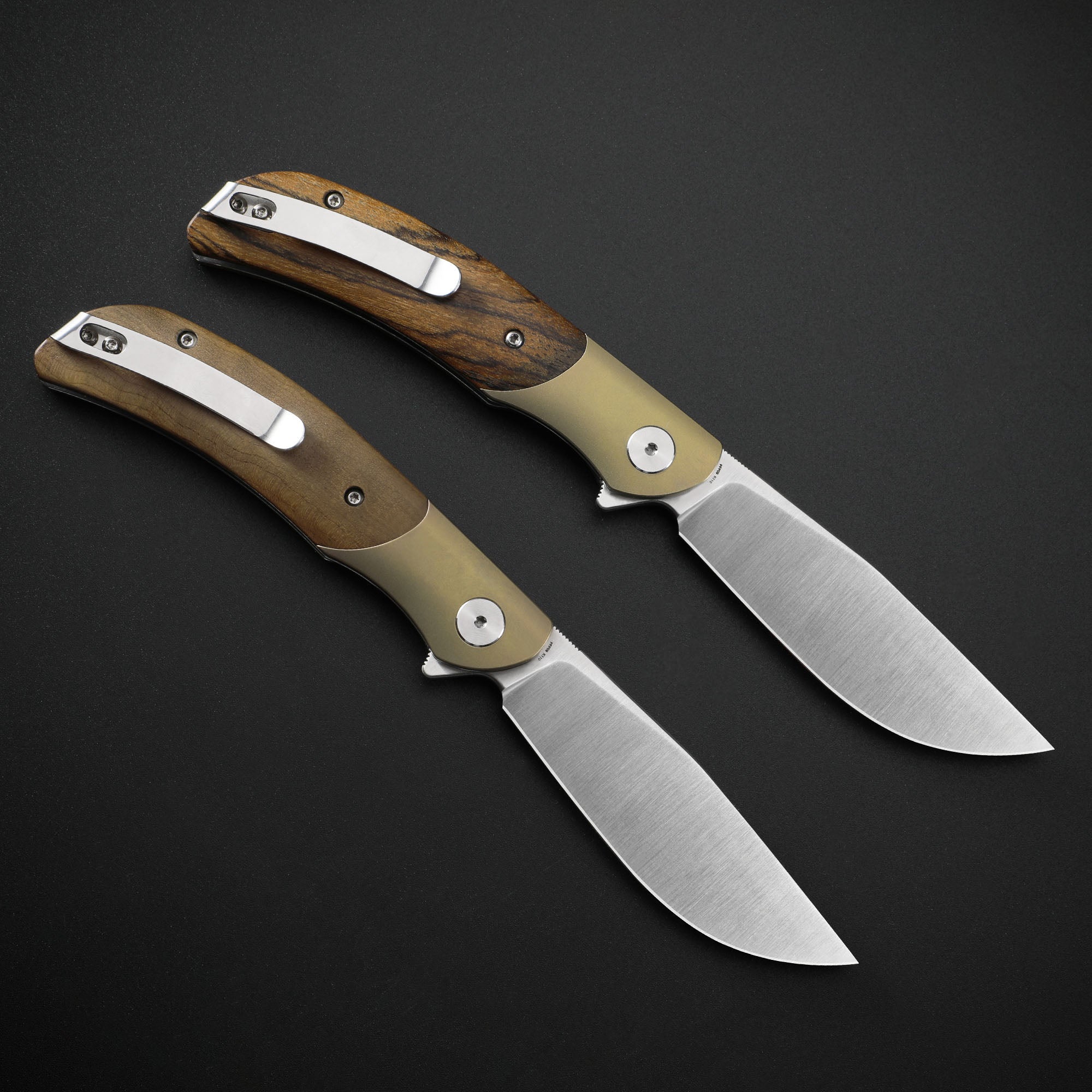 Petrified Fish PFP09 Hourglass ,3.54" K110 Satin Blade, 110g Wood Handle Flipper Liner lock Folding knife