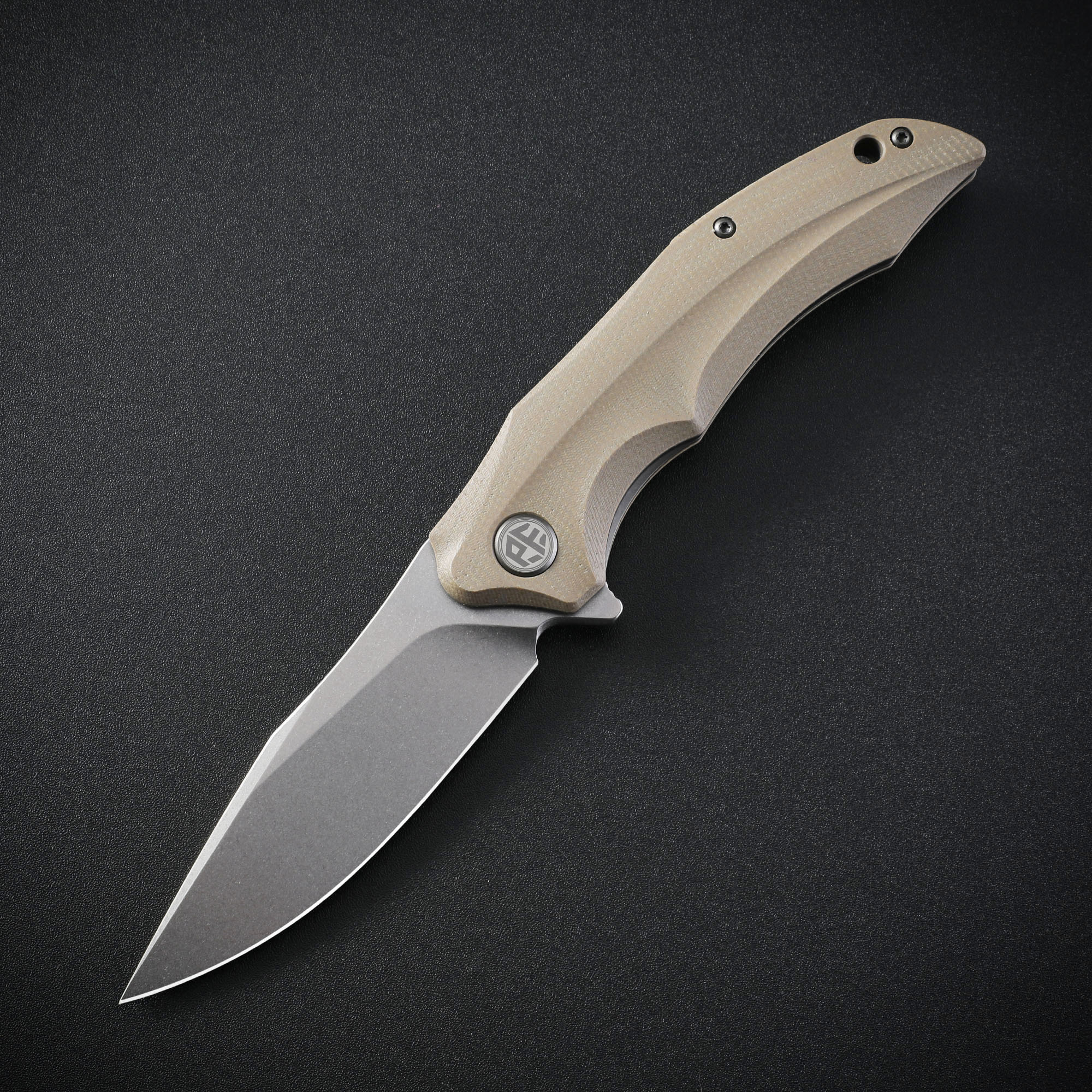 Petrified Fish PFP10 Hairtail ,3.54" K110 Steel Blade, 149g Micarta/Carbon Fiber Handle, Flipper Liner lock  Folding knife