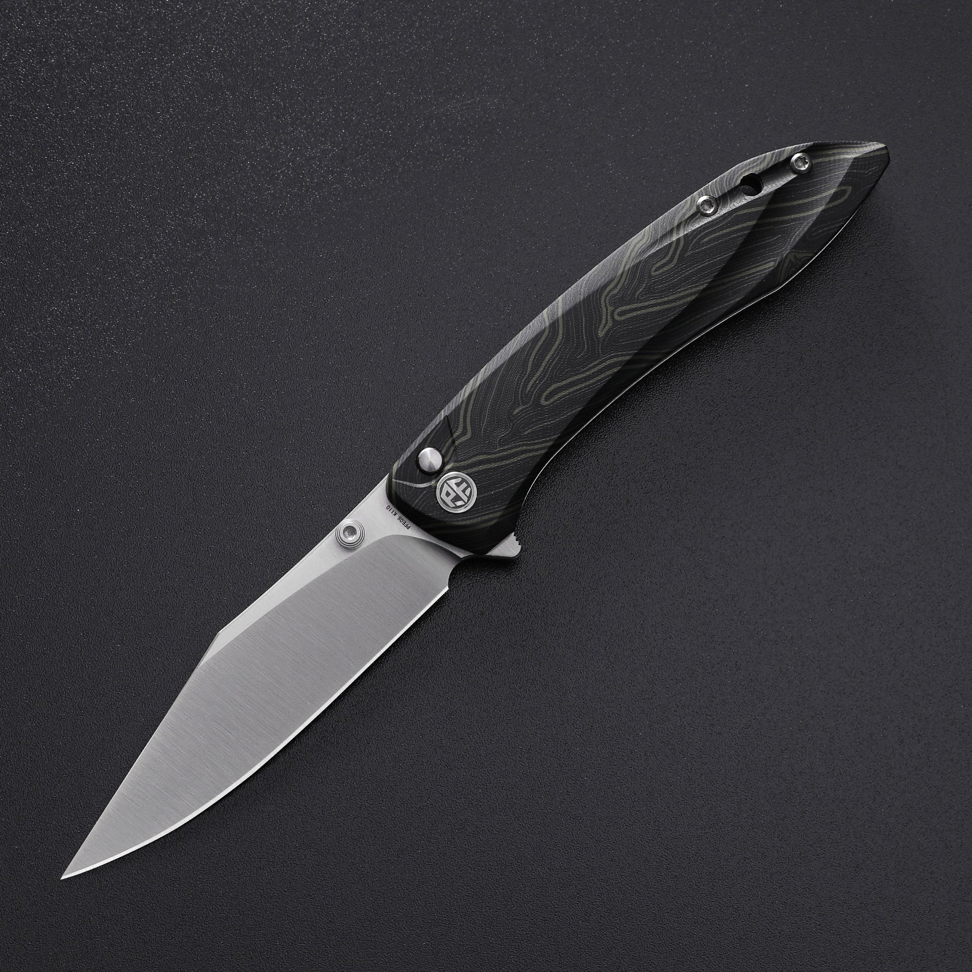 Petrified Fish PFE08 Grow ,3.62" K110 Satin Blade, 108g G10 Handle Button Lock Folding knife