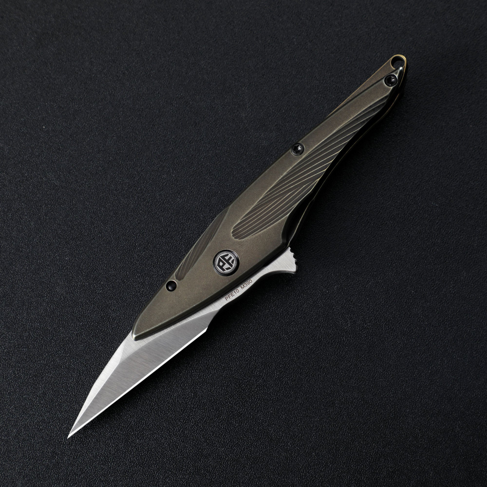 Petrified Fish PFE10 Hummingbird,1.06" M390 Satin/Black Stonewashed Blade, 30g Titanium Handle Frame lock Folding knife