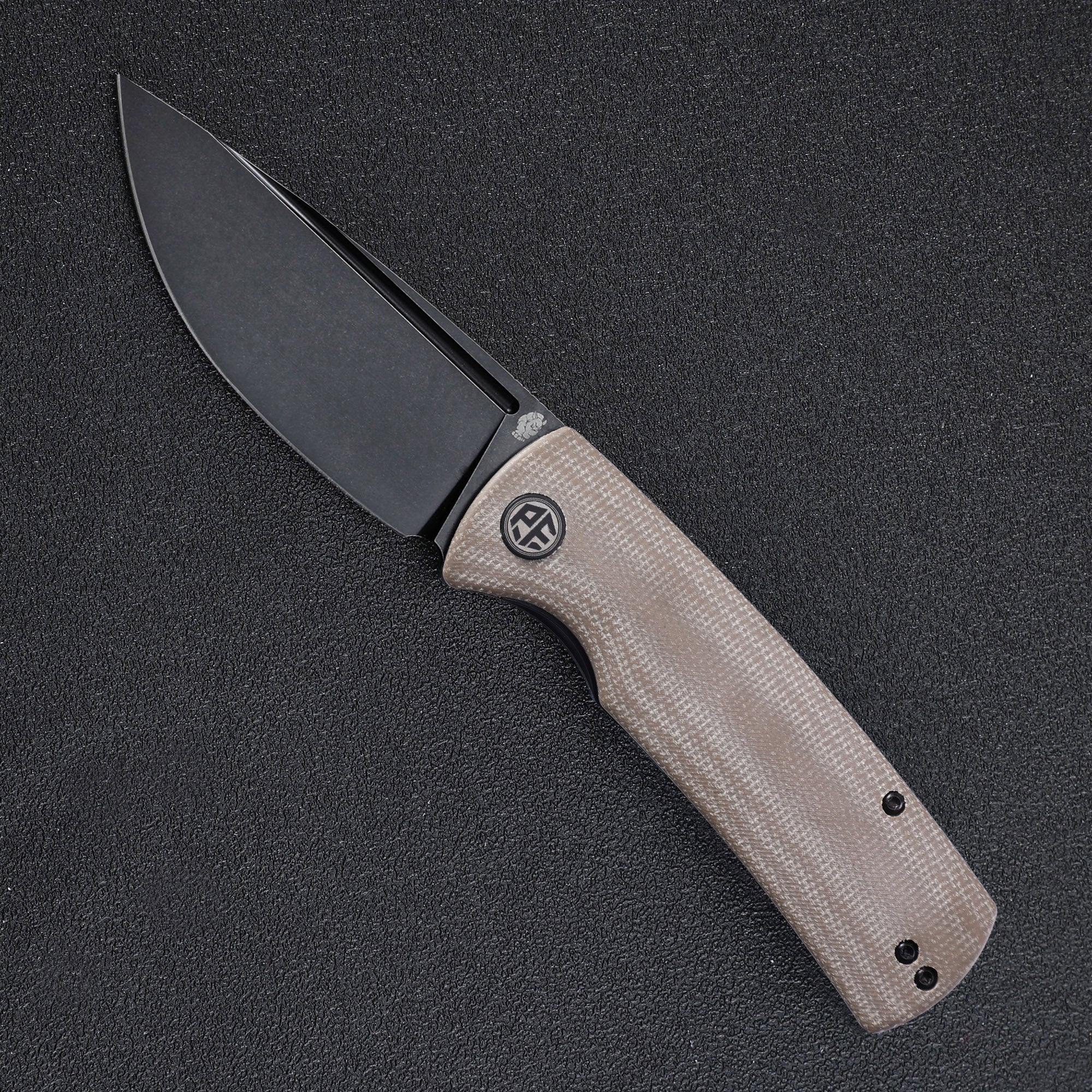 Petrified Fish PFP01 Beluga ,3.62" K110 Black Sand blasting Blade,159g/142g  G10/Micarta Handle Front Flipper Liner lock Folding knife