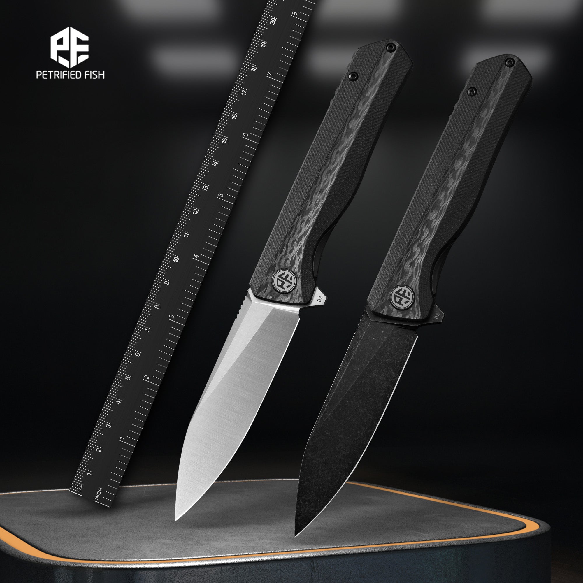 Petrified Fish PF818 Forward,3.54" D2  Blade,102g Carbon Fiber & G10 Handle,Flipper Liner Lock Folding Knife