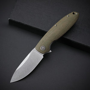 Petrified Fish PFB01 Terra ,3.54" D2 Blade, Gmascus/G10/Micarta Handle Flipper Liner lock Folding knife