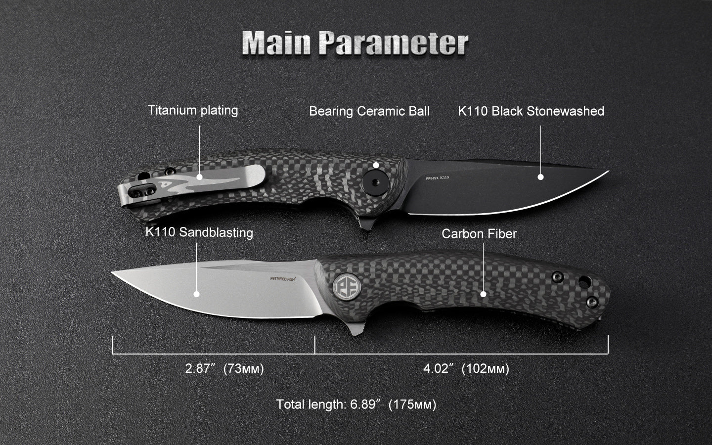 Petrified Fish PF949X,2.87" K110 Blade,Warrior