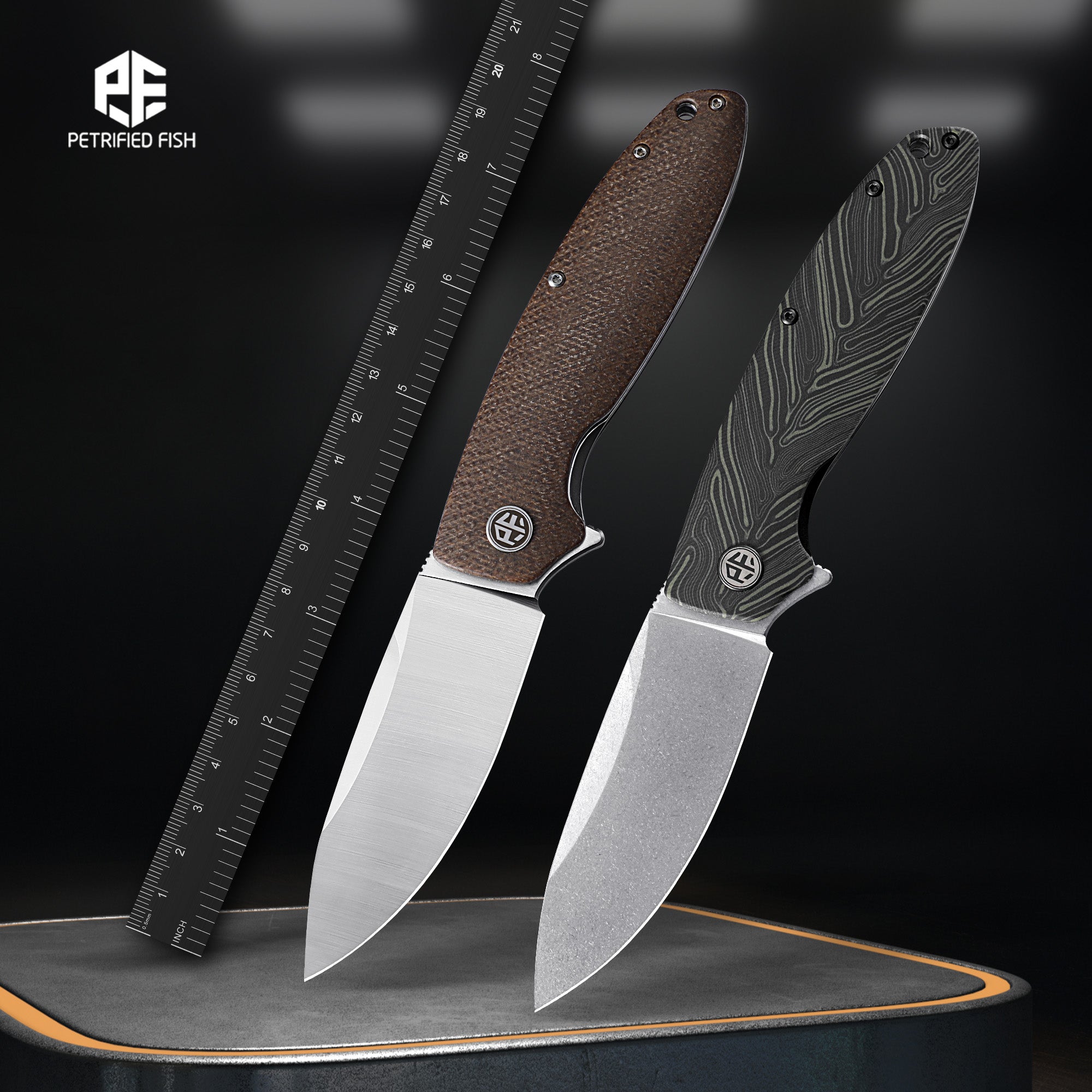 Petrified Fish PFB01 Terra,3.54" D2 Blade,Gmascus/G10/Micarta Handle Flipper Liner Lock Folding Knife