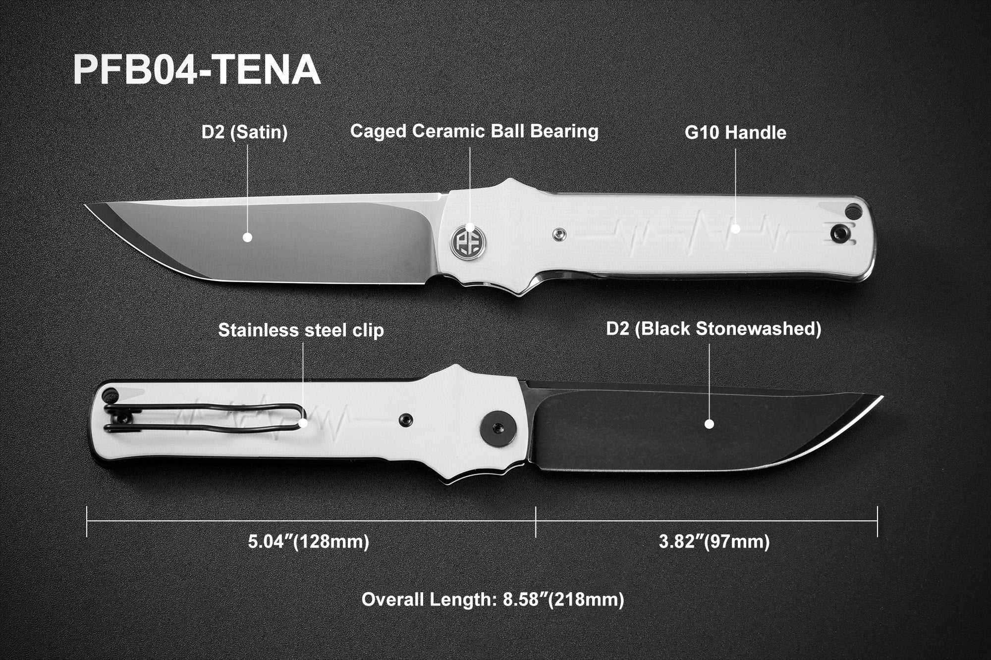Petrified Fish PFB04 Tena , 3.82" D2 Steel Blade, G10 Handle, Front Flipper Liner lock Folding knife