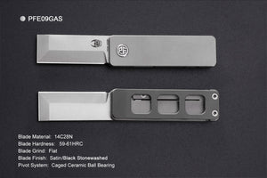 Petrified Fish PFE09 Cash ,1.81" 14C28N Satin/Black Stonewashed Blade, 48g Titanium Handle Front Flipper Folding knife
